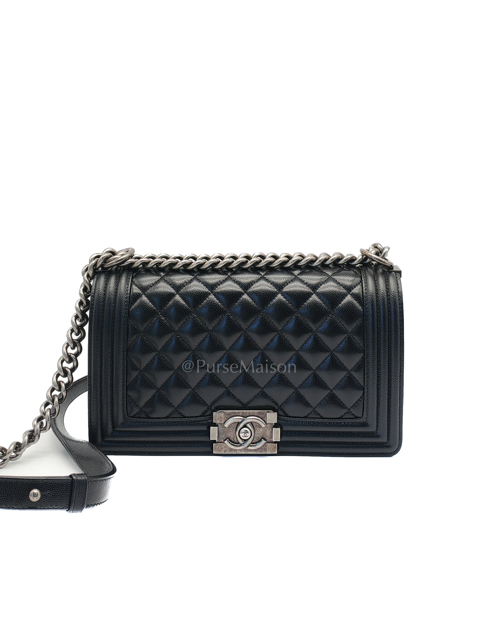 Boy Old Medium in Black Caviar Leather and Ruthenium Hardware (Microchip) | Purse Maison Luxury Bags Shop