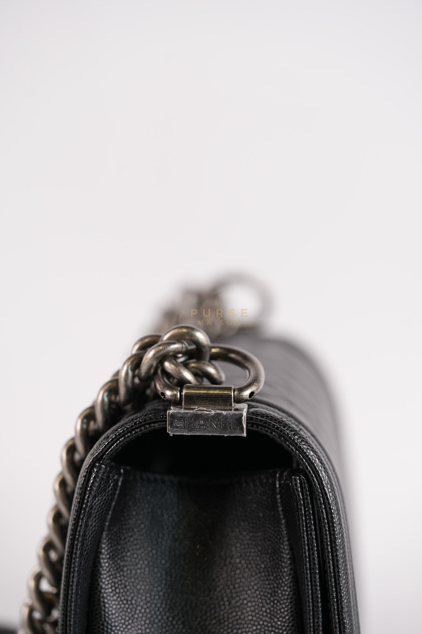 Boy Old Medium in Black Caviar Leather Ruthenium Hardware (Microchip) | Purse Maison Luxury Bags Shop