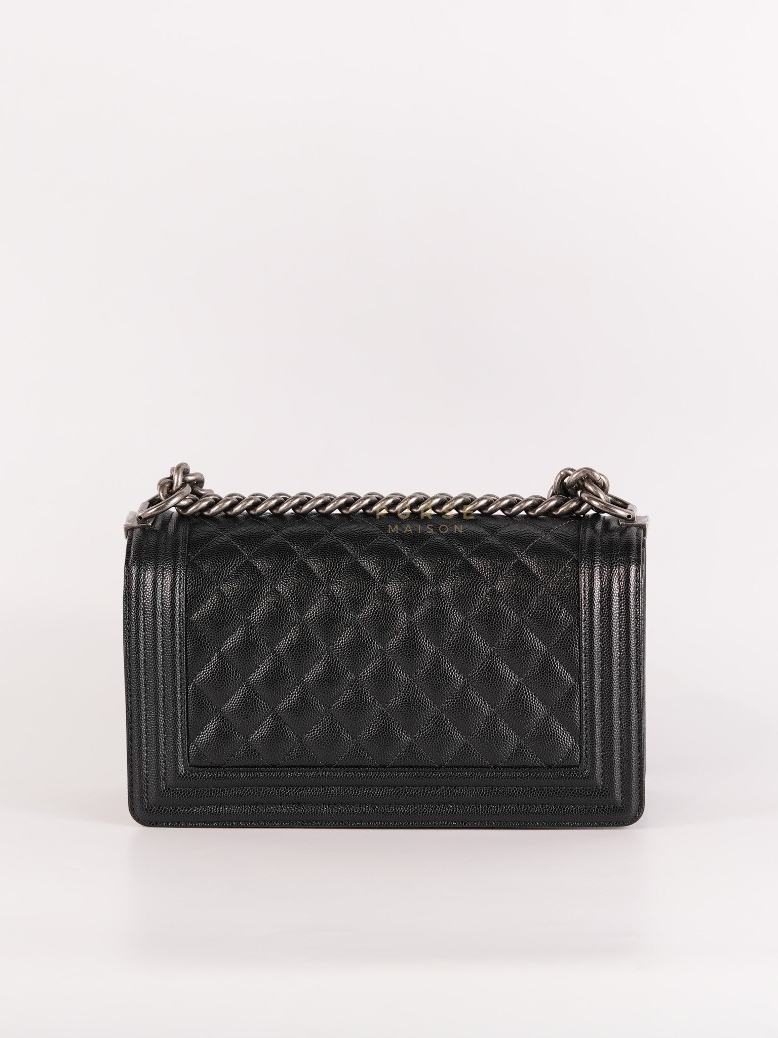 Boy Old Medium in Black Caviar Leather Ruthenium Hardware (Microchip) | Purse Maison Luxury Bags Shop