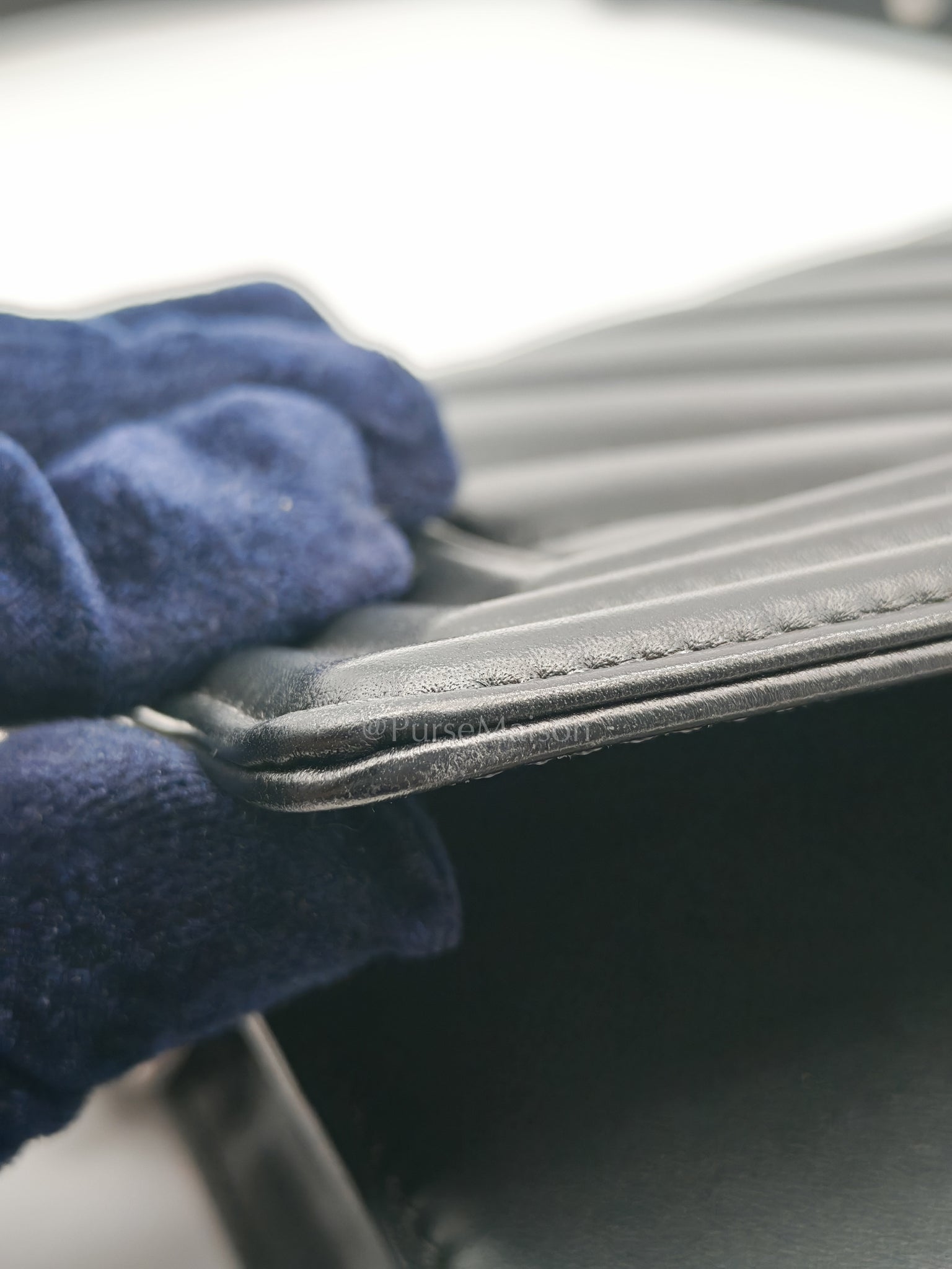 Boy Old Medium in Black Chevron Calfskin Leather and Silver Hardware (Microchip) | Purse Maison Luxury Bags Shop