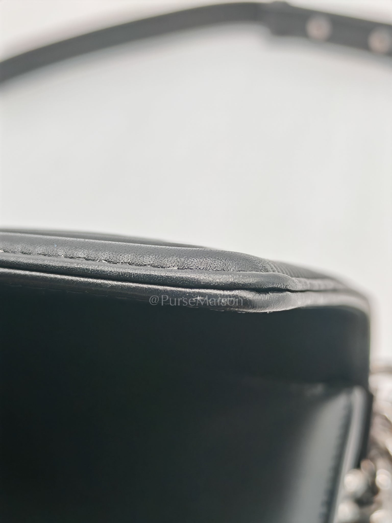 Boy Old Medium in Black Chevron Calfskin Leather and Silver Hardware (Microchip) | Purse Maison Luxury Bags Shop