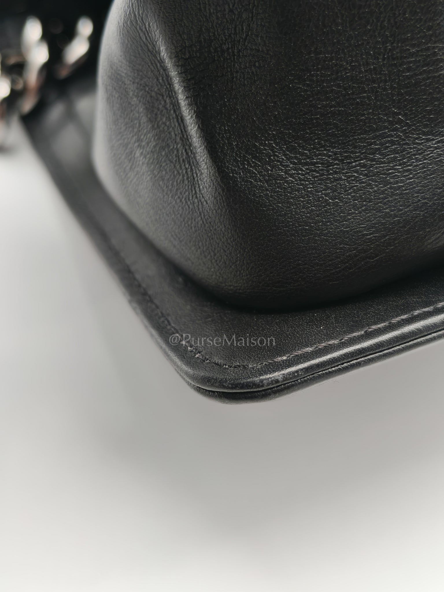 Boy Old Medium in Black Chevron Calfskin Leather and Silver Hardware (Microchip) | Purse Maison Luxury Bags Shop