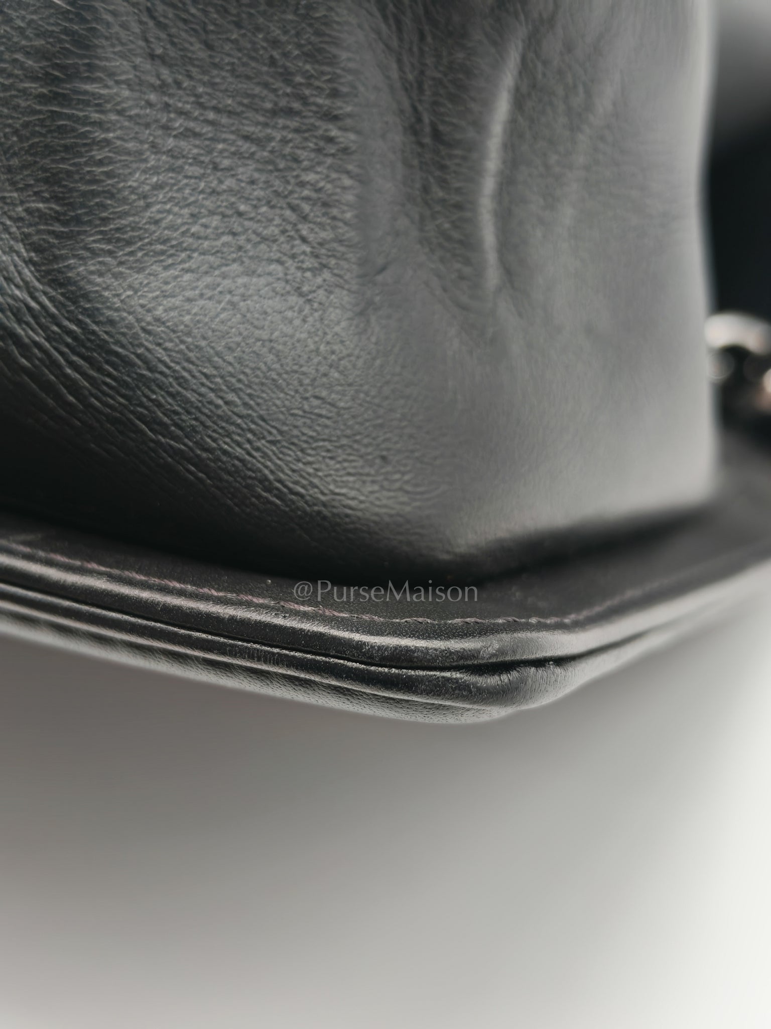 Boy Old Medium in Black Chevron Calfskin Leather and Silver Hardware (Microchip) | Purse Maison Luxury Bags Shop