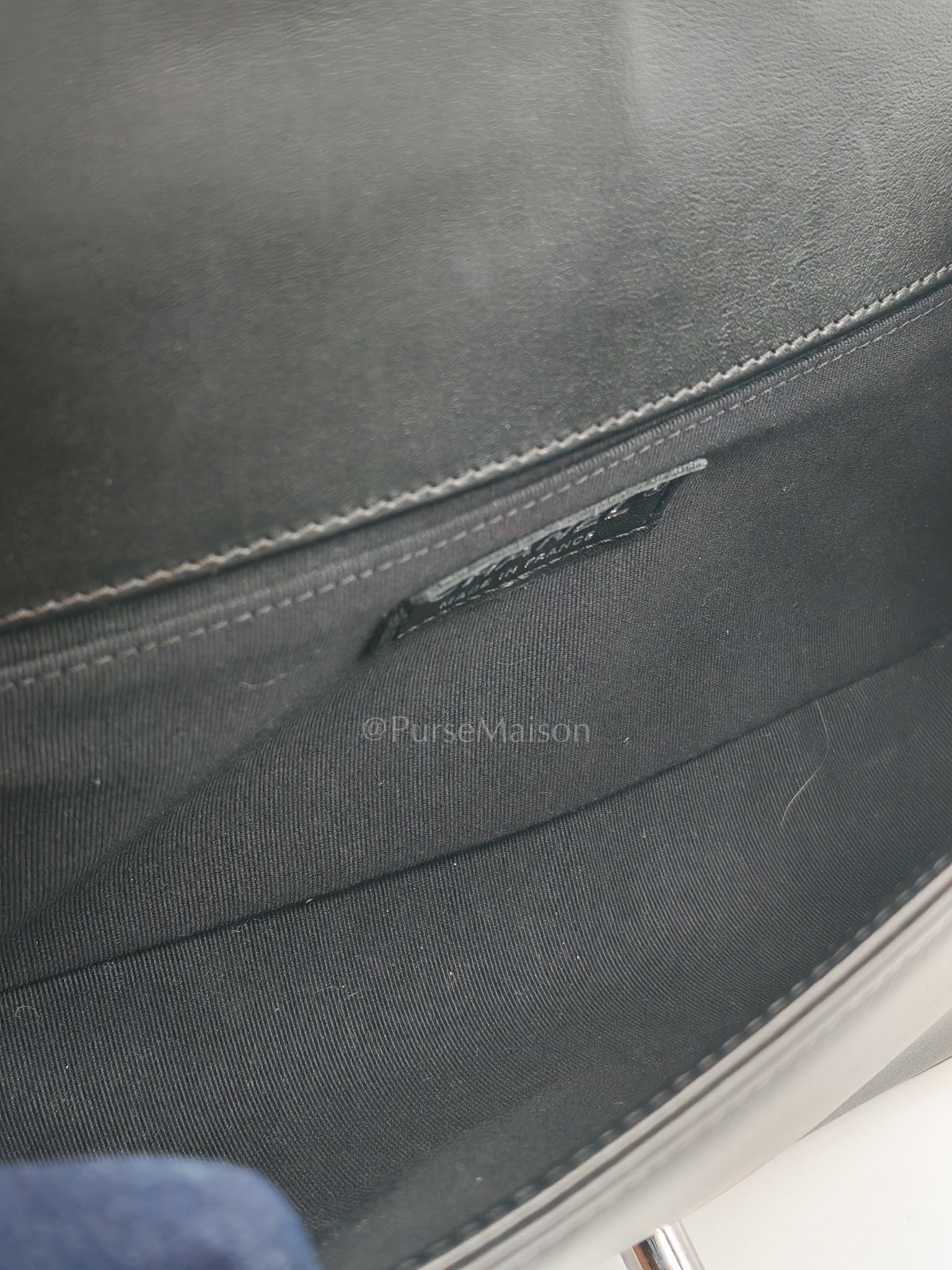 Boy Old Medium in Black Chevron Calfskin Leather and Silver Hardware (Microchip) | Purse Maison Luxury Bags Shop