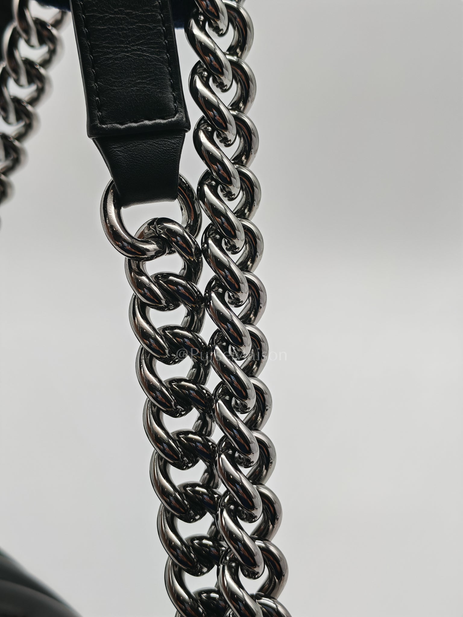 Boy Old Medium in Black Chevron Calfskin Leather and Silver Hardware (Microchip) | Purse Maison Luxury Bags Shop