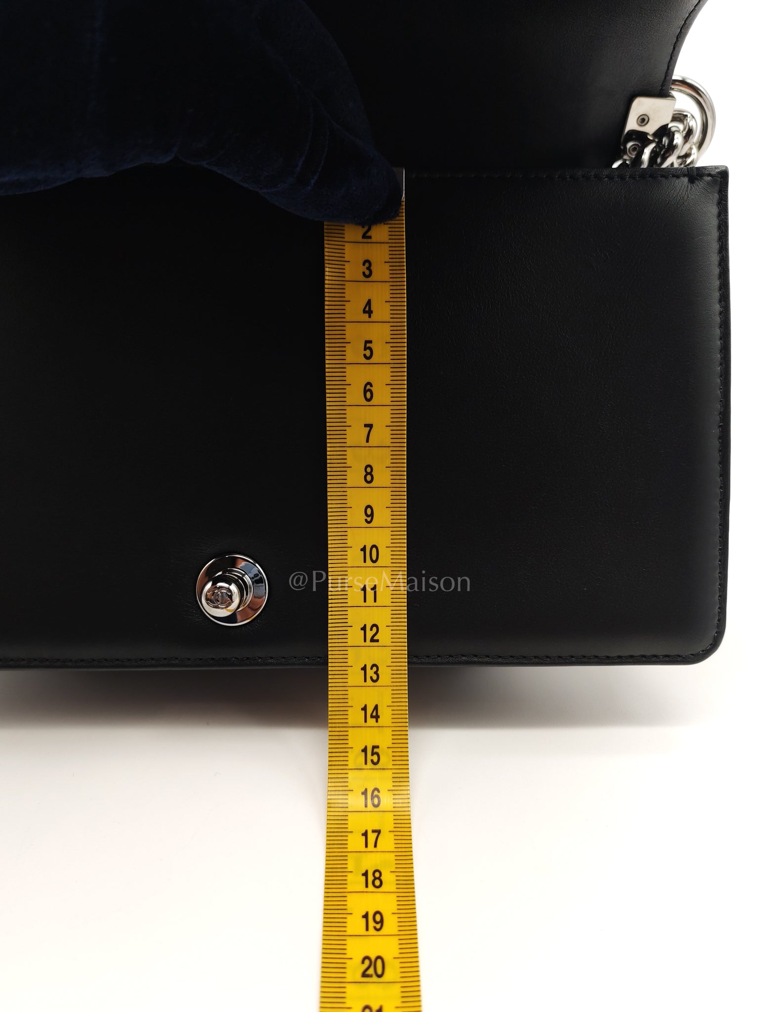 Boy Old Medium in Black Chevron Calfskin Leather and Silver Hardware (Microchip) | Purse Maison Luxury Bags Shop