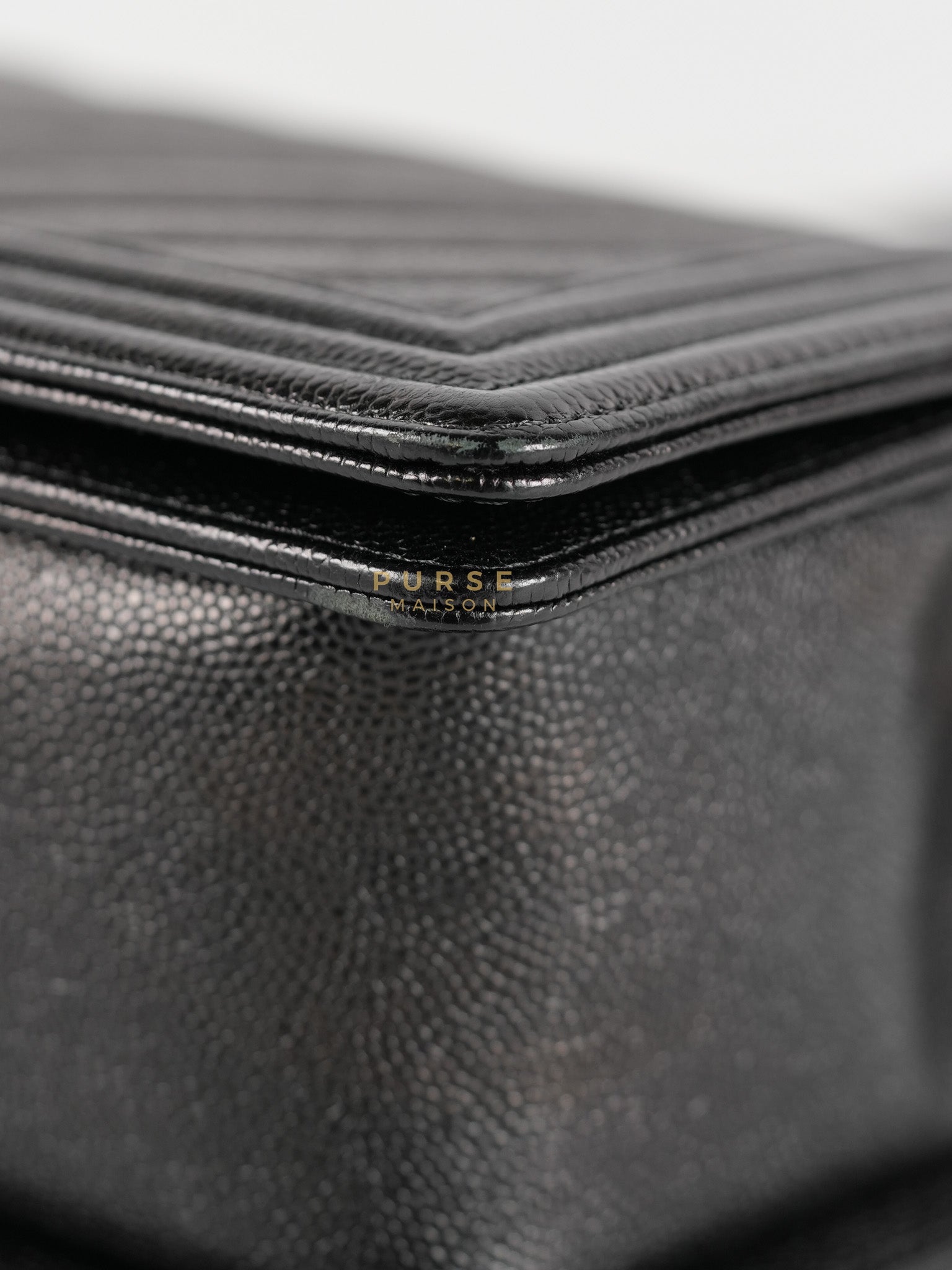 Boy Old Medium in Black Chevron Caviar Leather & Aged Gold Hardware Series 25 | Purse Maison Luxury Bags Shop