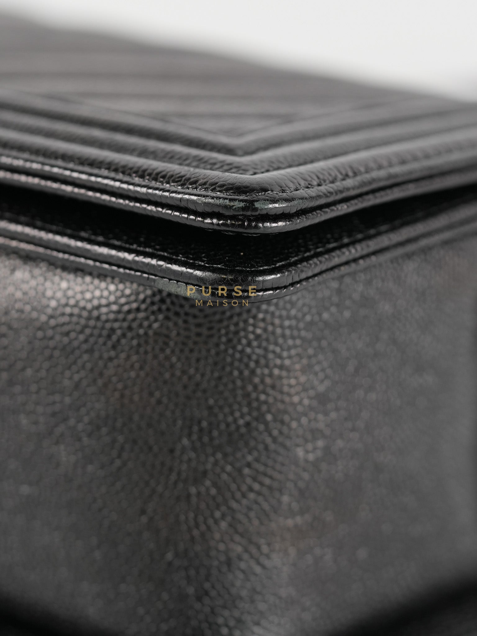 Boy Old Medium in Black Chevron Caviar Leather & Aged Gold Hardware Series 25 | Purse Maison Luxury Bags Shop