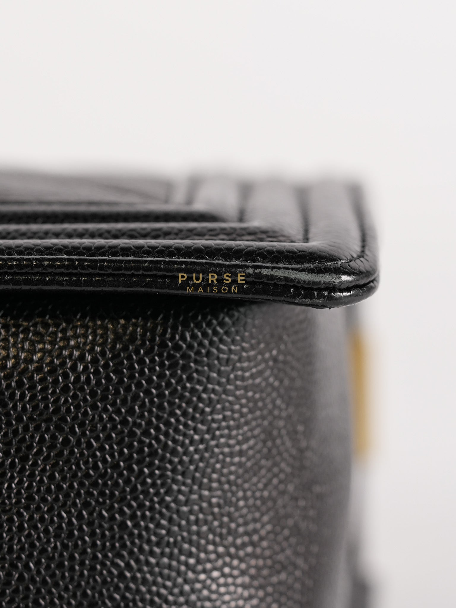 Boy Old Medium in Black Chevron Caviar Leather & Aged Gold Hardware Series 25 | Purse Maison Luxury Bags Shop
