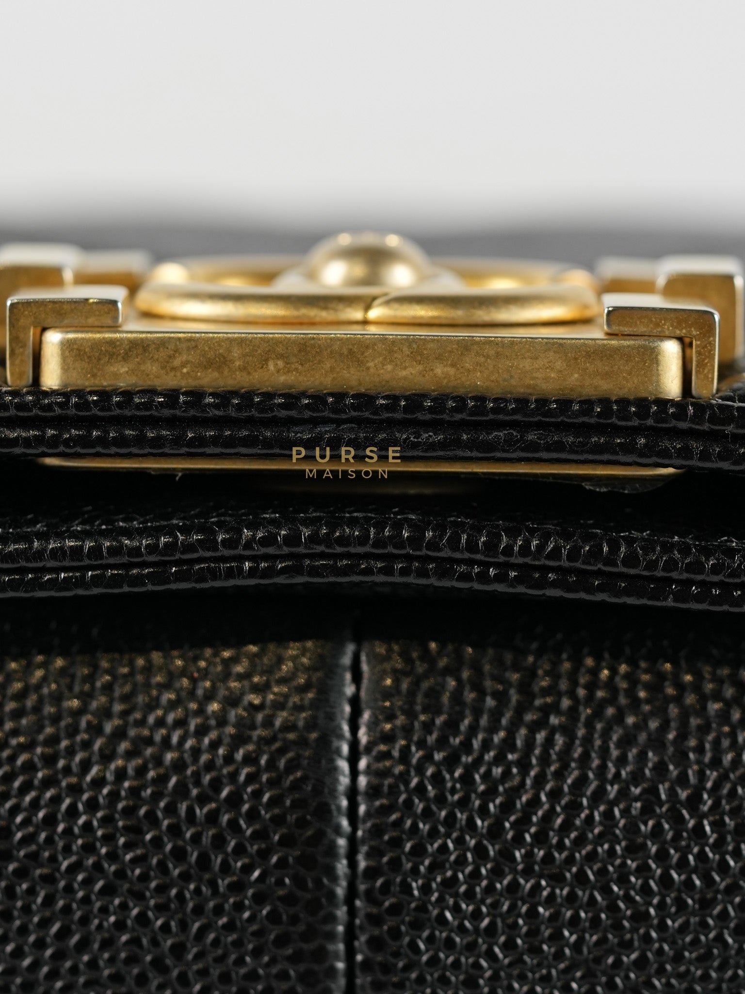 Boy Old Medium in Black Chevron Caviar Leather & Aged Gold Hardware Series 25 | Purse Maison Luxury Bags Shop