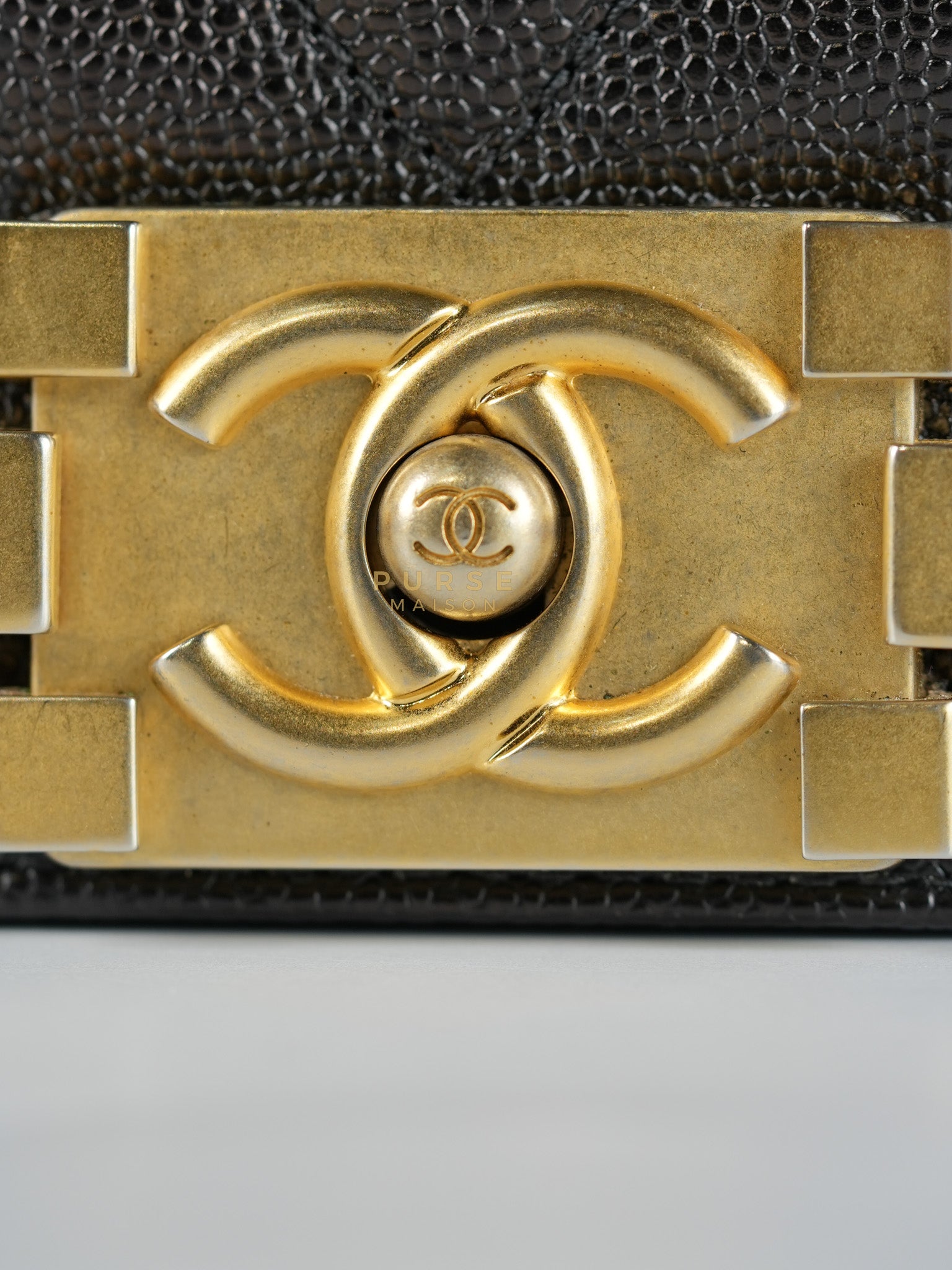 Boy Old Medium in Black Chevron Caviar Leather & Aged Gold Hardware Series 25 | Purse Maison Luxury Bags Shop
