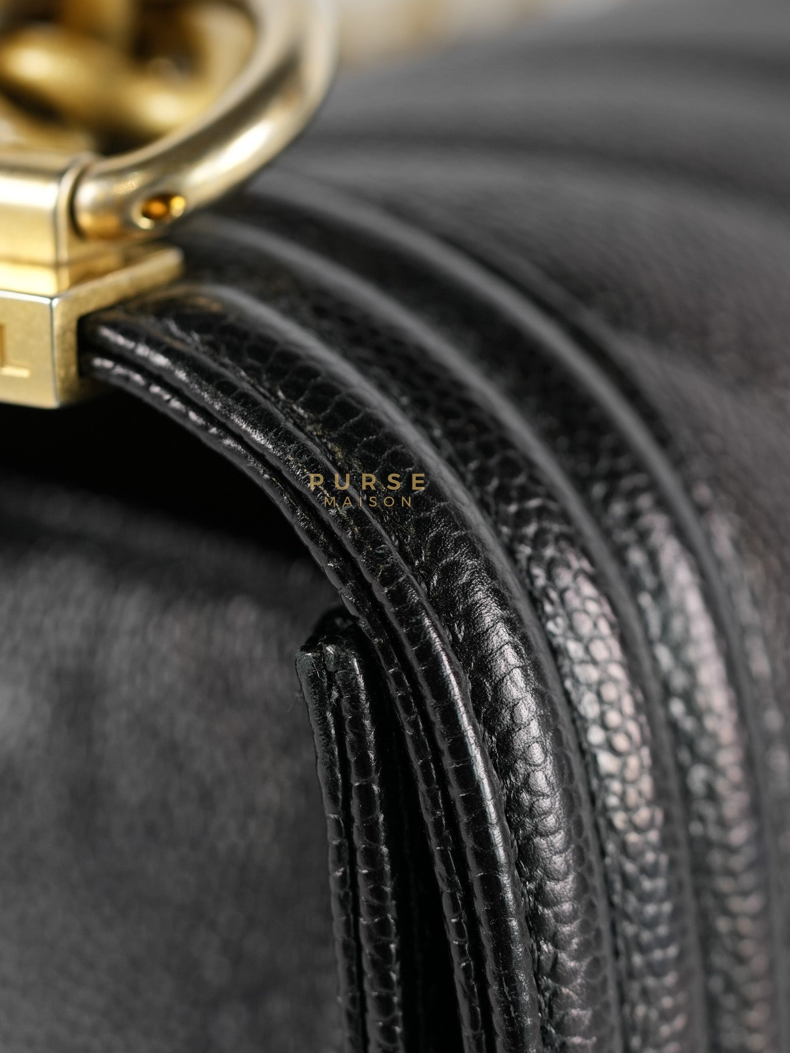 Boy Old Medium in Black Chevron Caviar Leather & Aged Gold Hardware Series 25 | Purse Maison Luxury Bags Shop