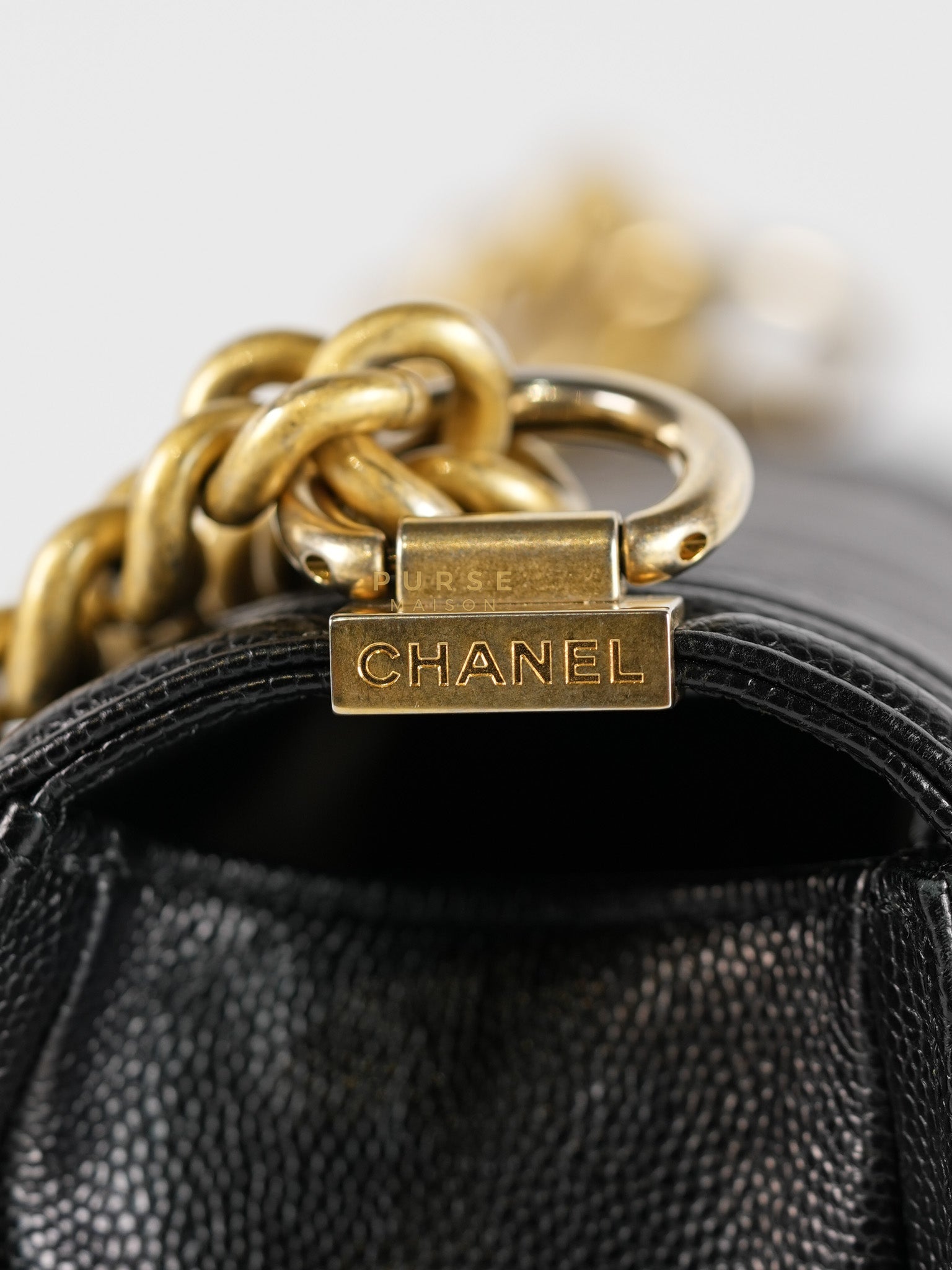 Boy Old Medium in Black Chevron Caviar Leather & Aged Gold Hardware Series 25 | Purse Maison Luxury Bags Shop
