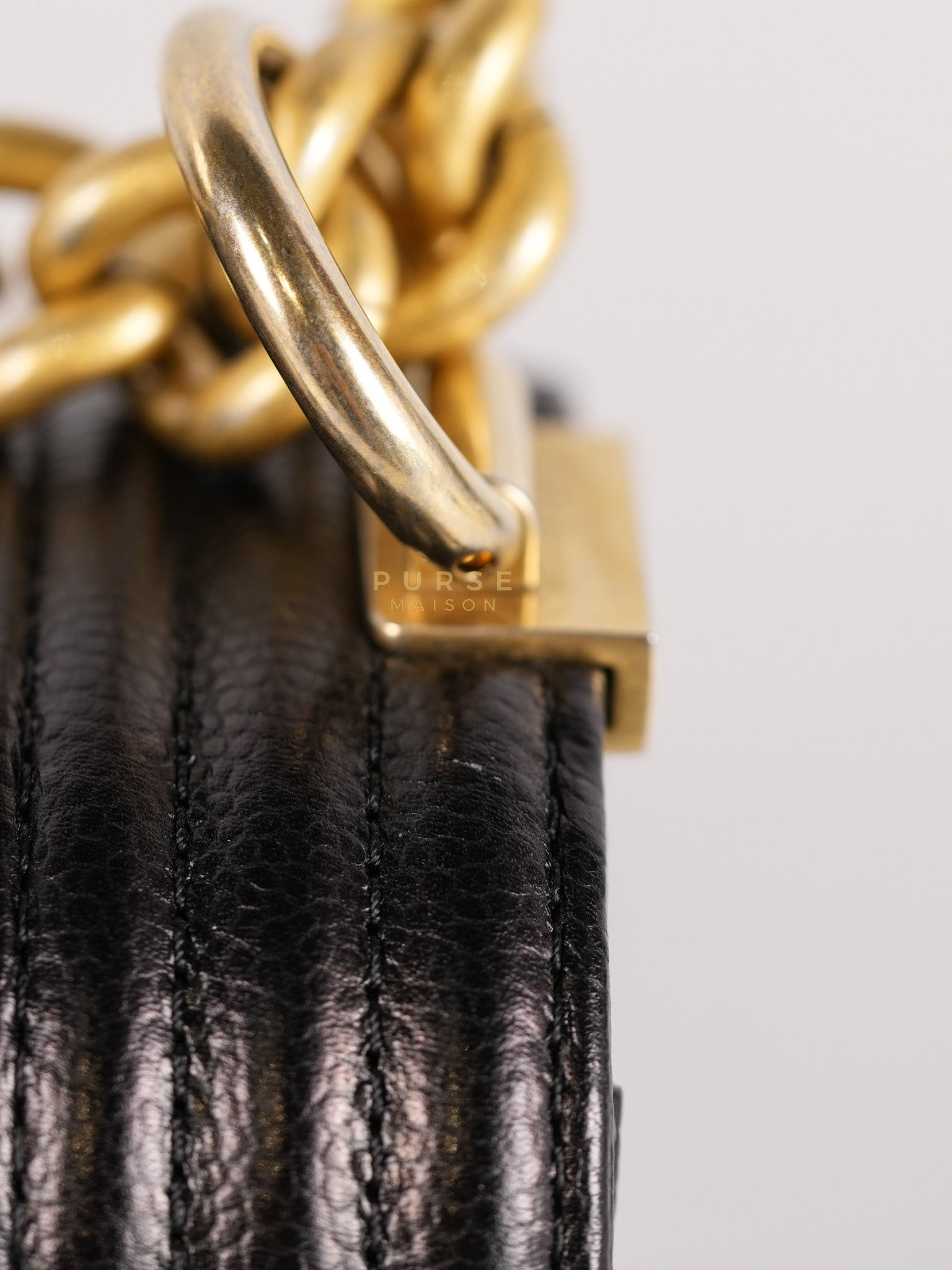 Boy Old Medium in Black Chevron Caviar Leather & Aged Gold Hardware Series 25 | Purse Maison Luxury Bags Shop