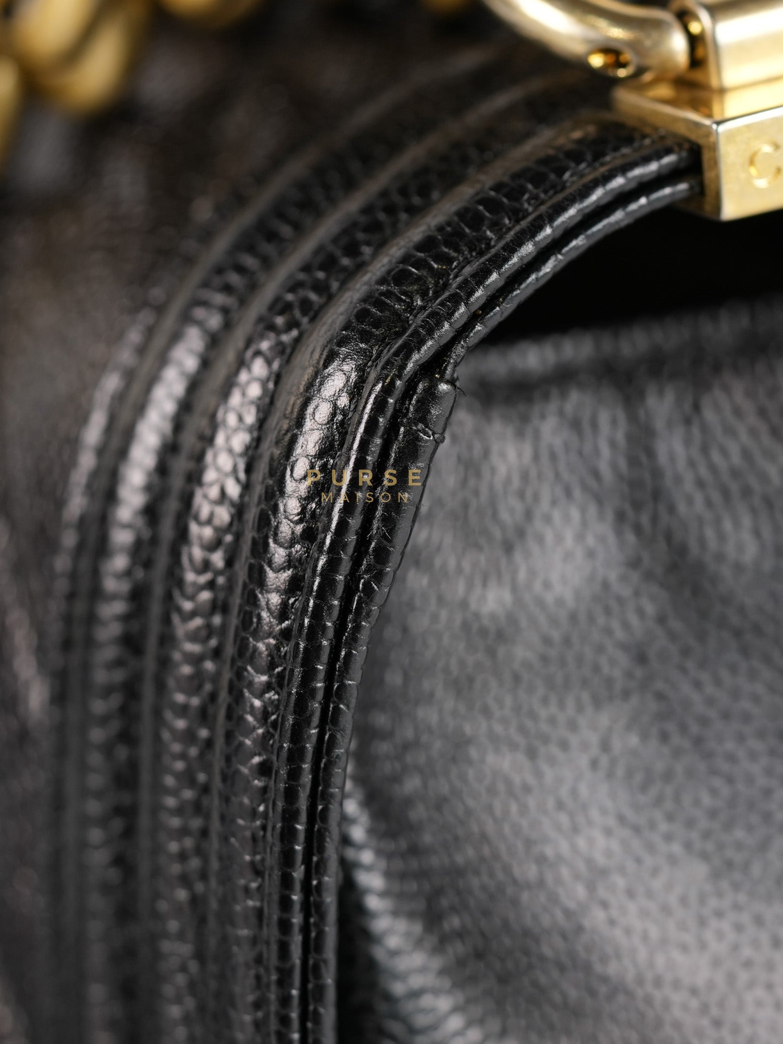 Boy Old Medium in Black Chevron Caviar Leather & Aged Gold Hardware Series 25 | Purse Maison Luxury Bags Shop