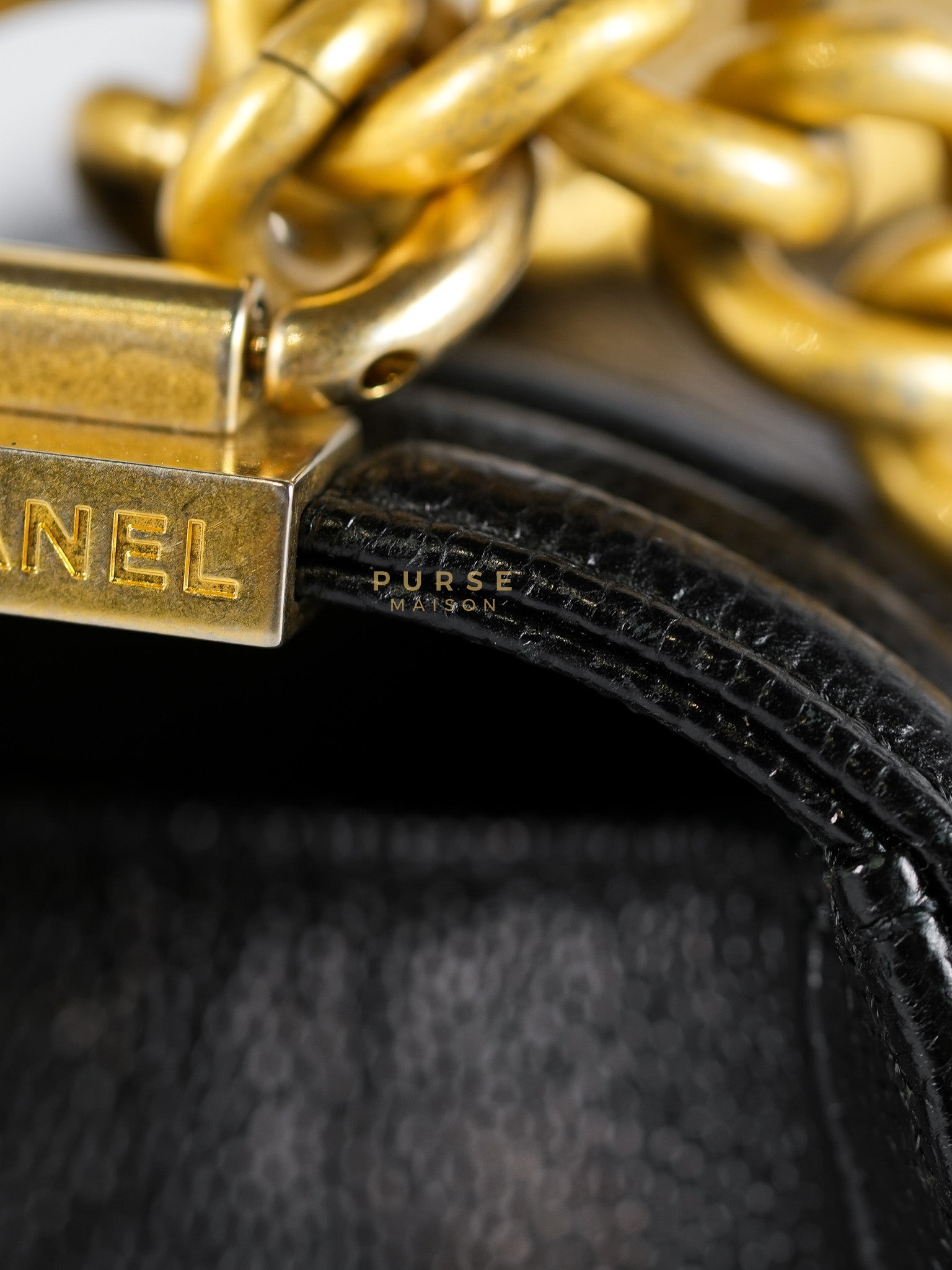 Boy Old Medium in Black Chevron Caviar Leather & Aged Gold Hardware Series 25 | Purse Maison Luxury Bags Shop