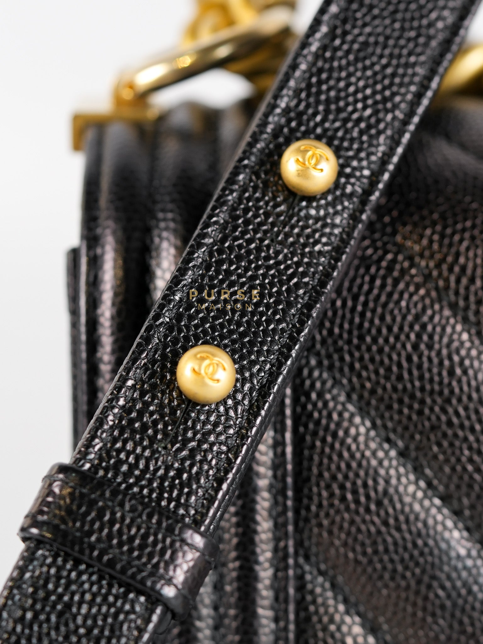 Boy Old Medium in Black Chevron Caviar Leather & Aged Gold Hardware Series 25 | Purse Maison Luxury Bags Shop