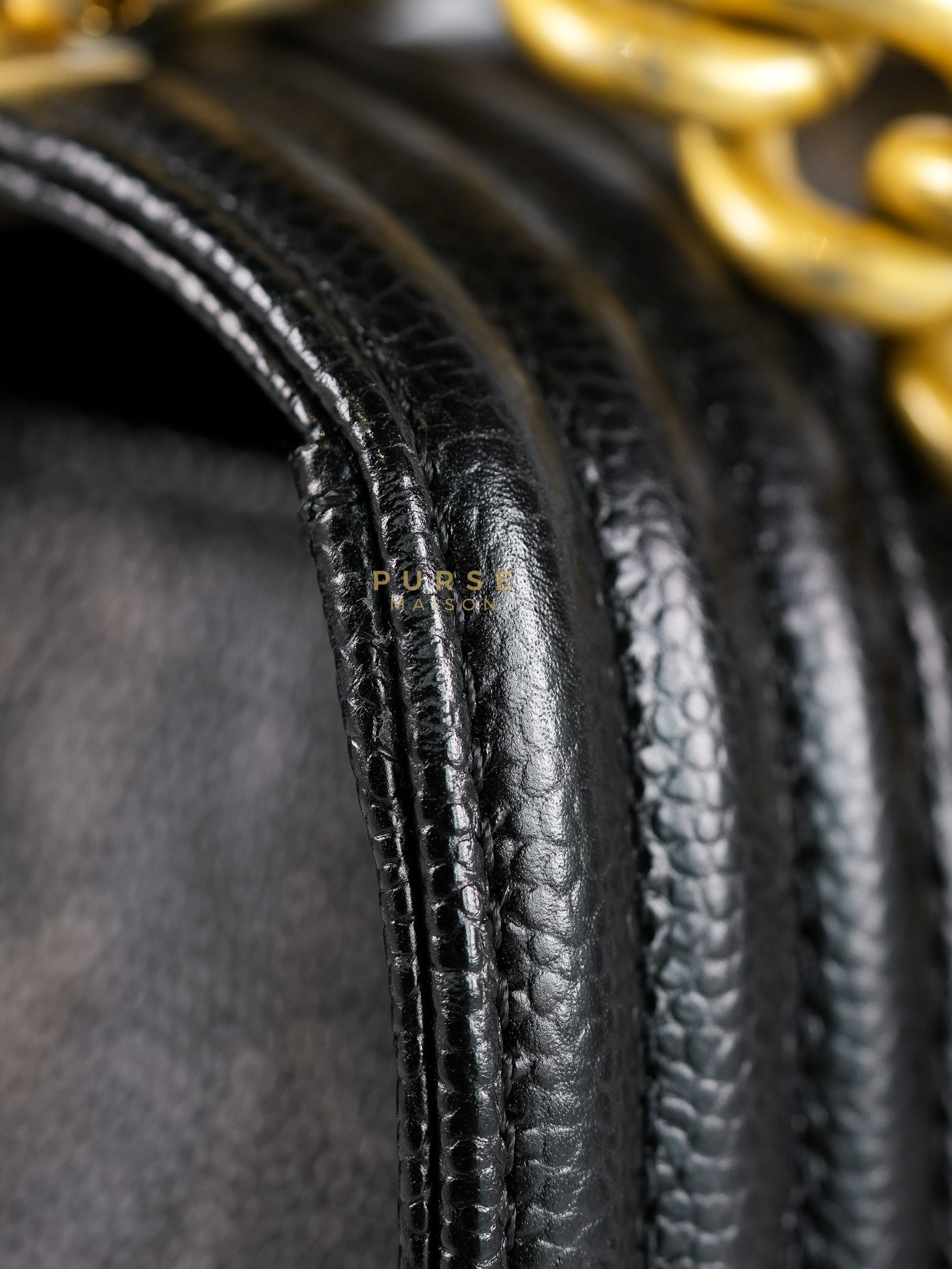 Boy Old Medium in Black Chevron Caviar Leather & Aged Gold Hardware Series 25 | Purse Maison Luxury Bags Shop