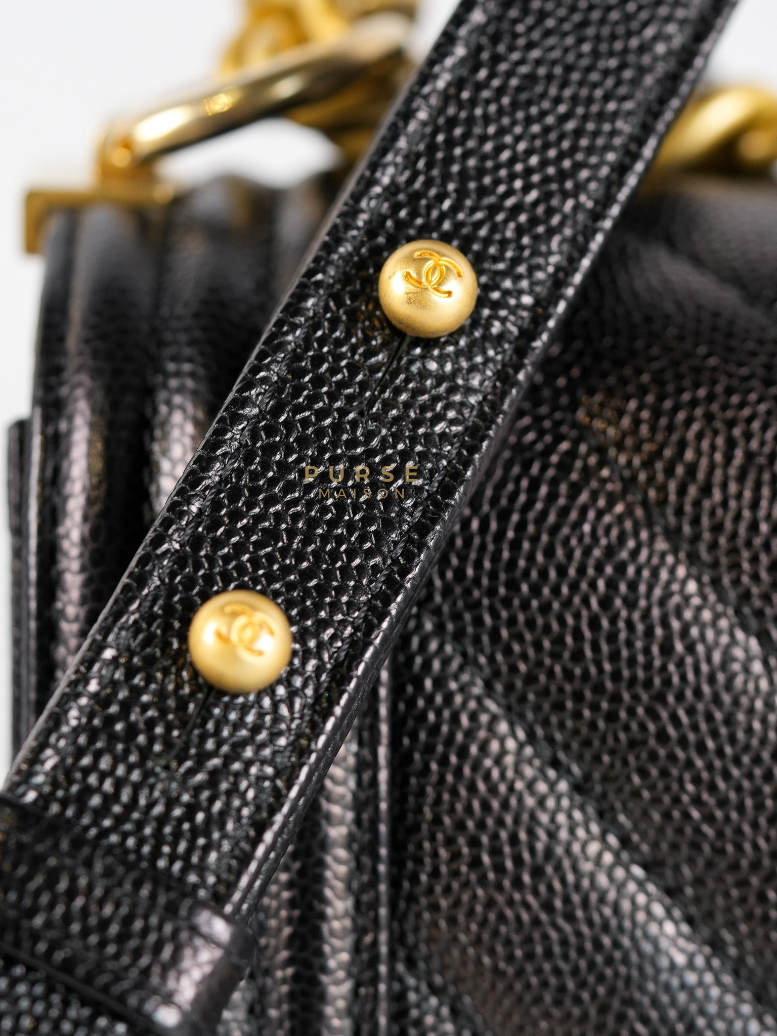 Boy Old Medium in Black Chevron Caviar Leather & Aged Gold Hardware Series 25 | Purse Maison Luxury Bags Shop