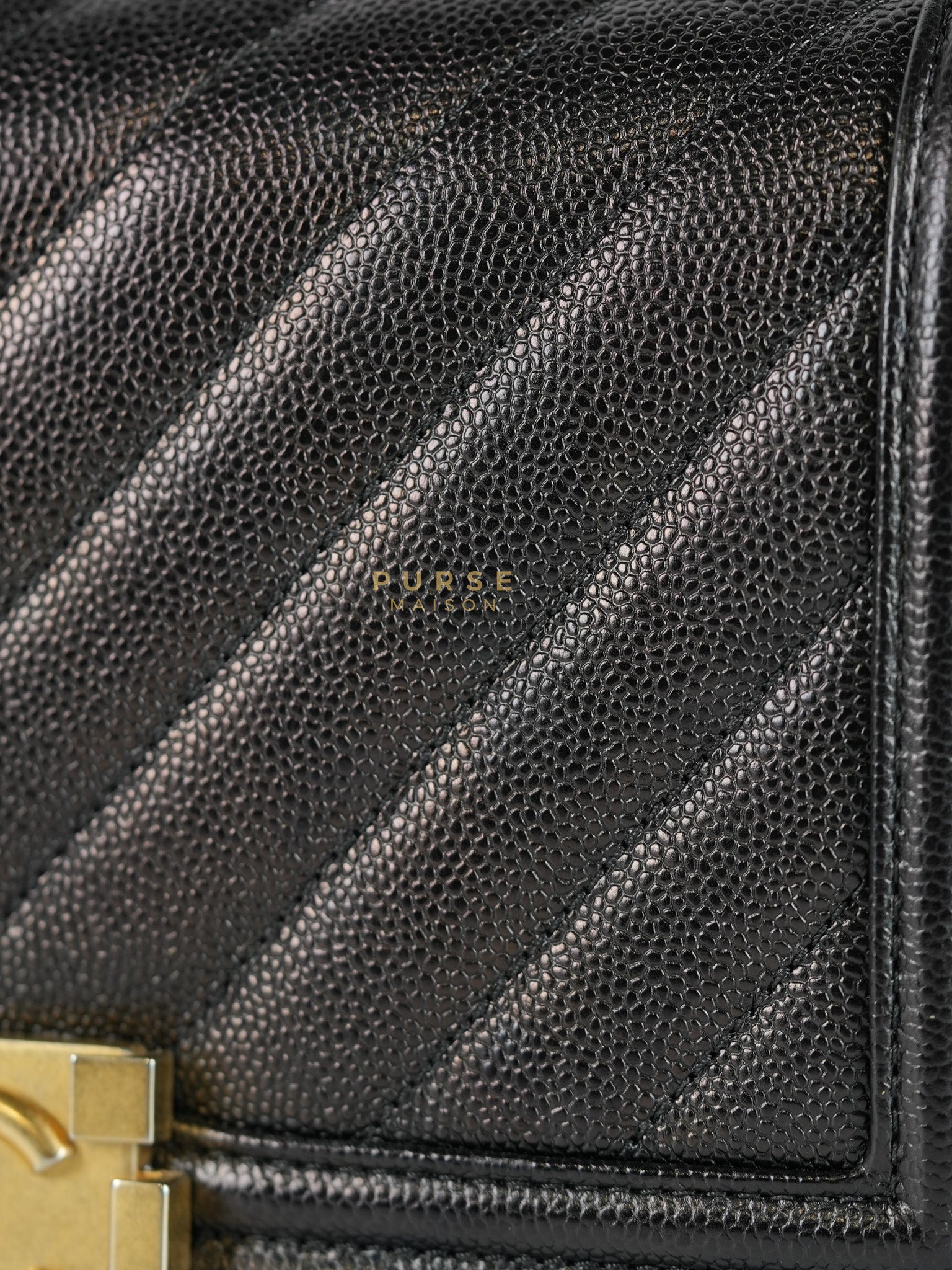 Boy Old Medium in Black Chevron Caviar Leather & Aged Gold Hardware Series 25 | Purse Maison Luxury Bags Shop