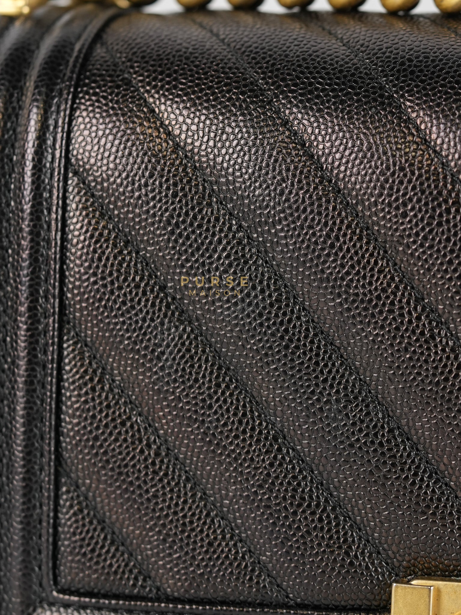 Boy Old Medium in Black Chevron Caviar Leather & Aged Gold Hardware Series 25 | Purse Maison Luxury Bags Shop