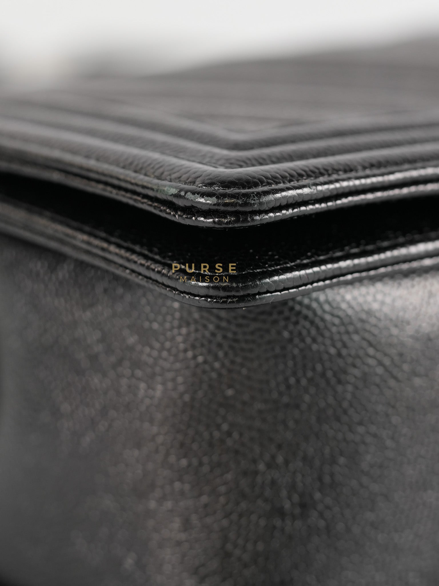 Boy Old Medium in Black Chevron Caviar Leather & Aged Gold Hardware Series 25 | Purse Maison Luxury Bags Shop