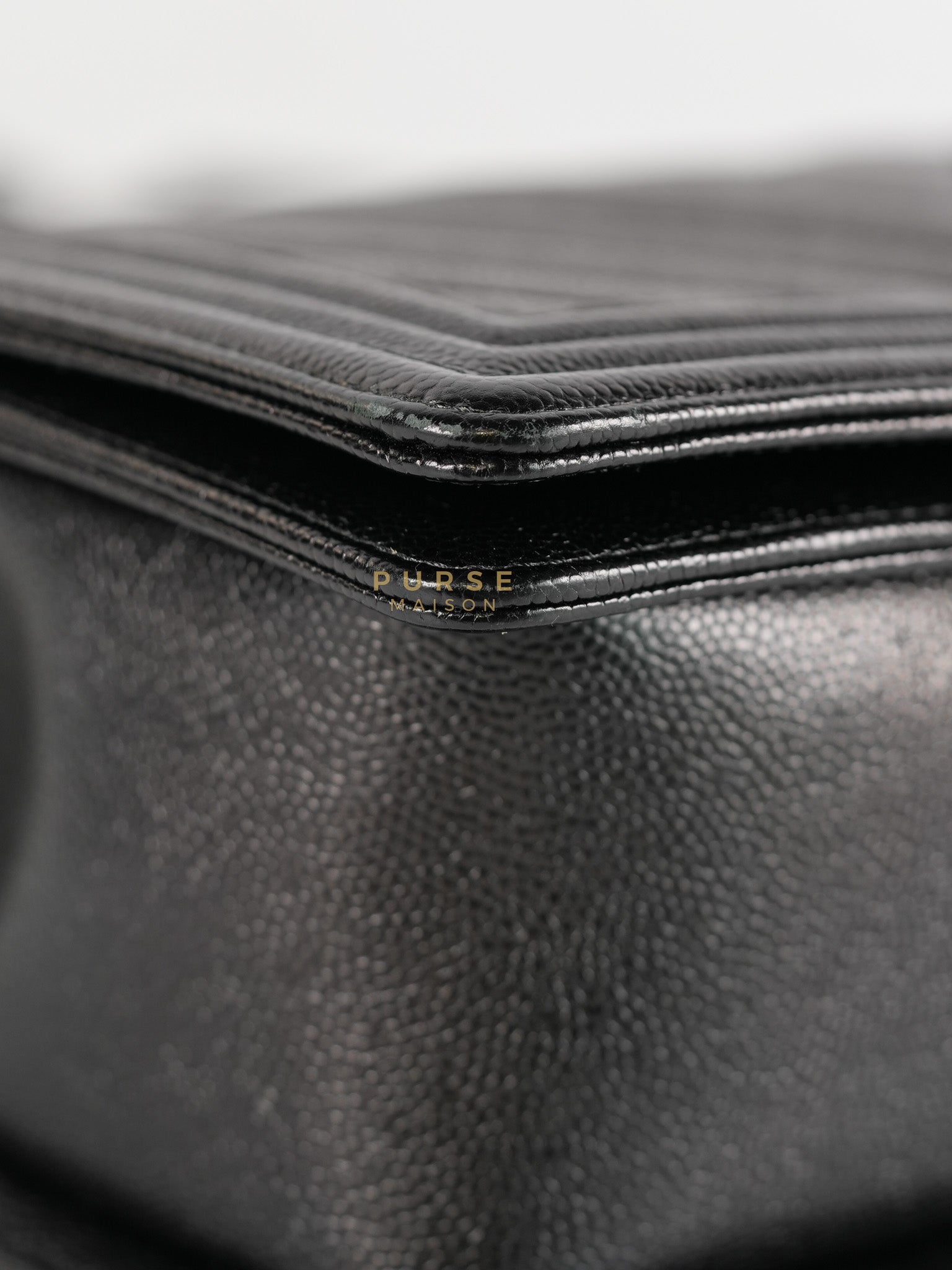 Boy Old Medium in Black Chevron Caviar Leather & Aged Gold Hardware Series 25 | Purse Maison Luxury Bags Shop