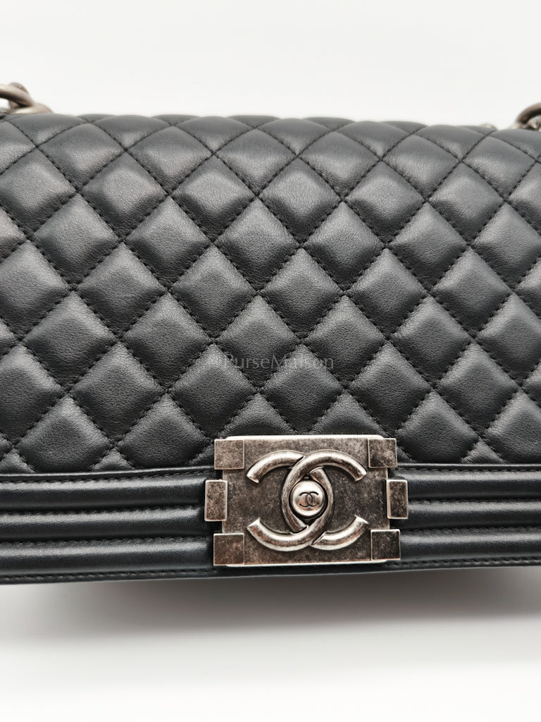Boy Old Medium in Black Lambskin Ruthenium Hardware (Series 25) | Purse Maison Luxury Bags Shop