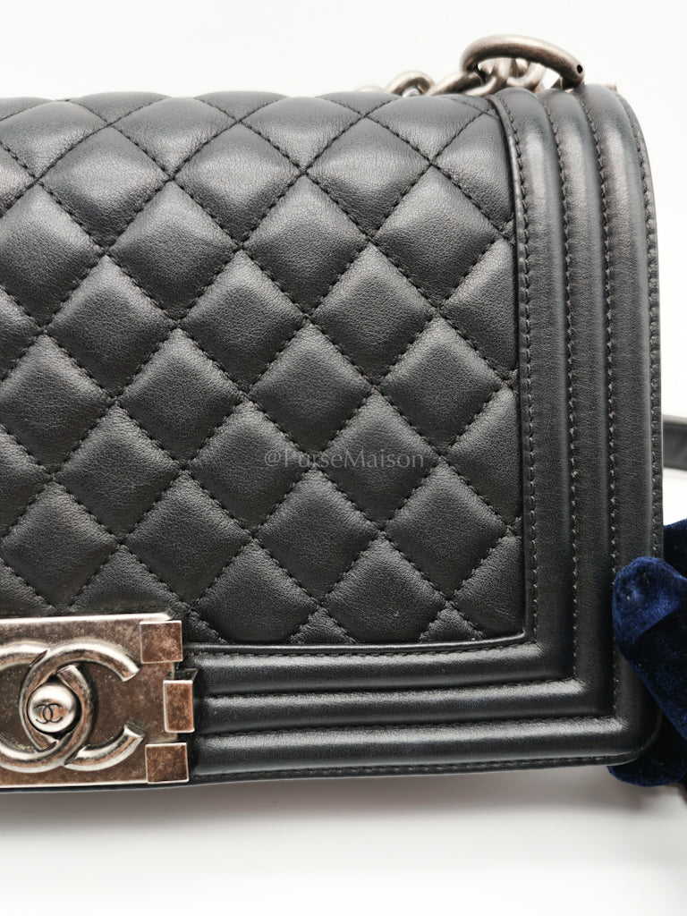 Boy Old Medium in Black Lambskin Ruthenium Hardware (Series 25) | Purse Maison Luxury Bags Shop