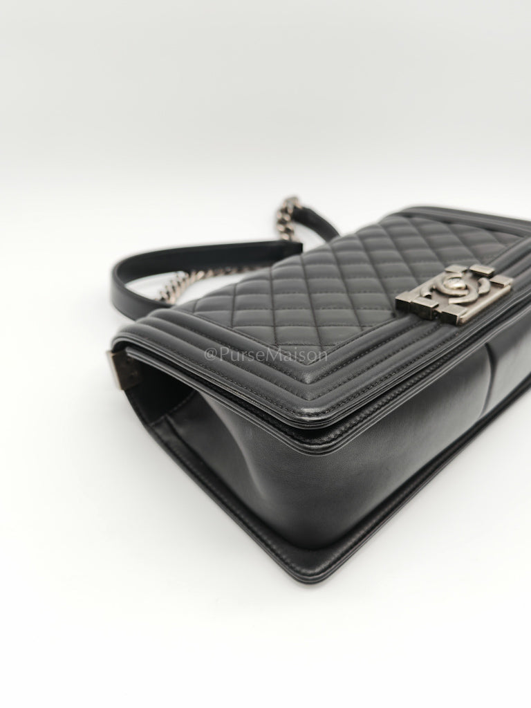 Boy Old Medium in Black Lambskin Ruthenium Hardware (Series 25) | Purse Maison Luxury Bags Shop