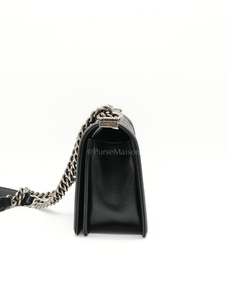 Boy Old Medium in Black Lambskin Ruthenium Hardware (Series 25) | Purse Maison Luxury Bags Shop