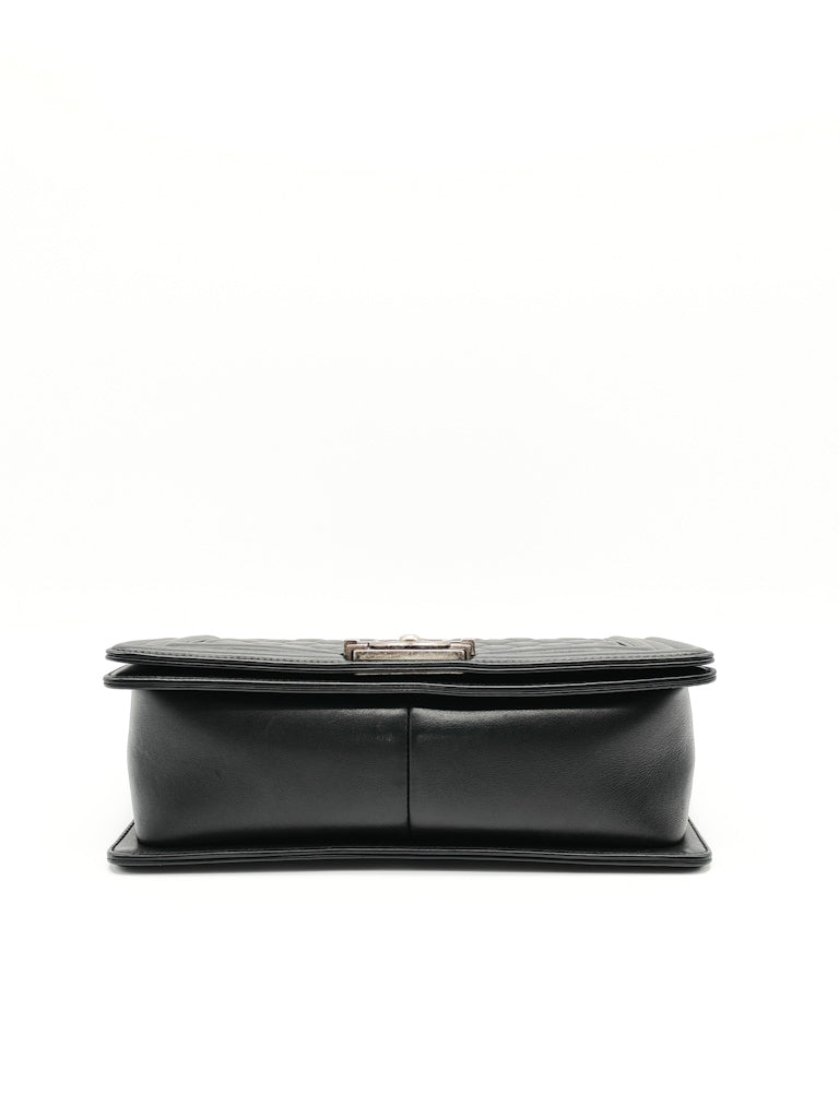 Boy Old Medium in Black Lambskin Ruthenium Hardware (Series 25) | Purse Maison Luxury Bags Shop