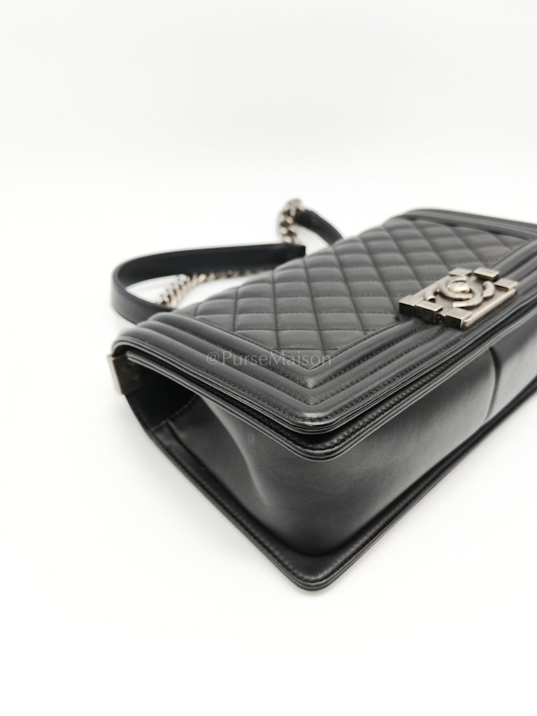 Boy Old Medium in Black Lambskin Ruthenium Hardware (Series 25) | Purse Maison Luxury Bags Shop