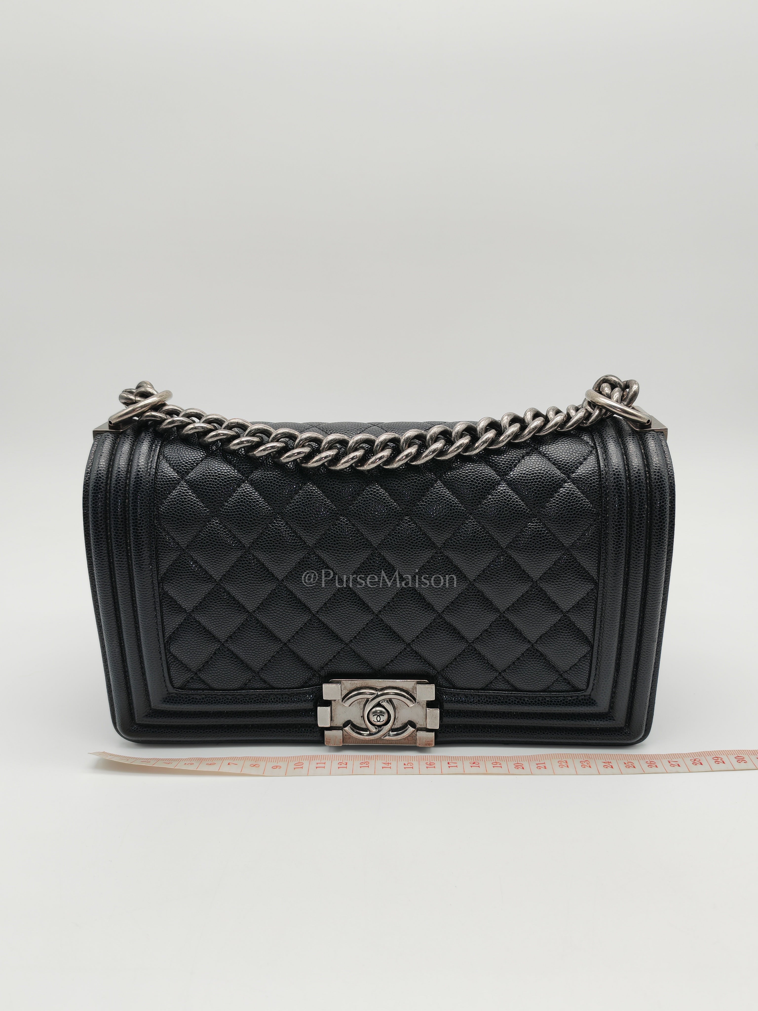Boy Old Medium in Black Quilted Caviar Leather and Ruthenium Hardware (Microchip) | Purse Maison Luxury Bags Shop