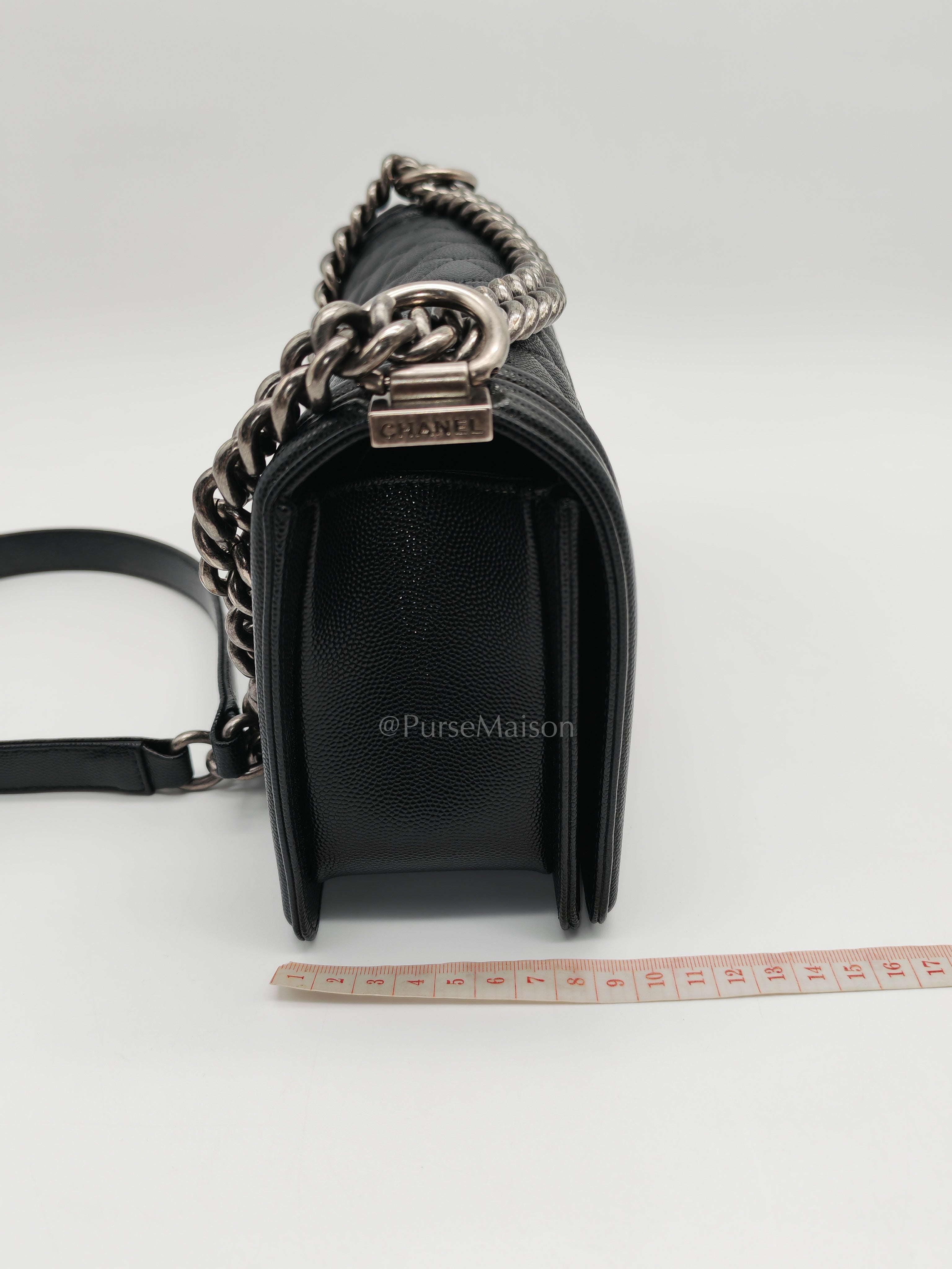 Boy Old Medium in Black Quilted Caviar Leather and Ruthenium Hardware (Microchip) | Purse Maison Luxury Bags Shop