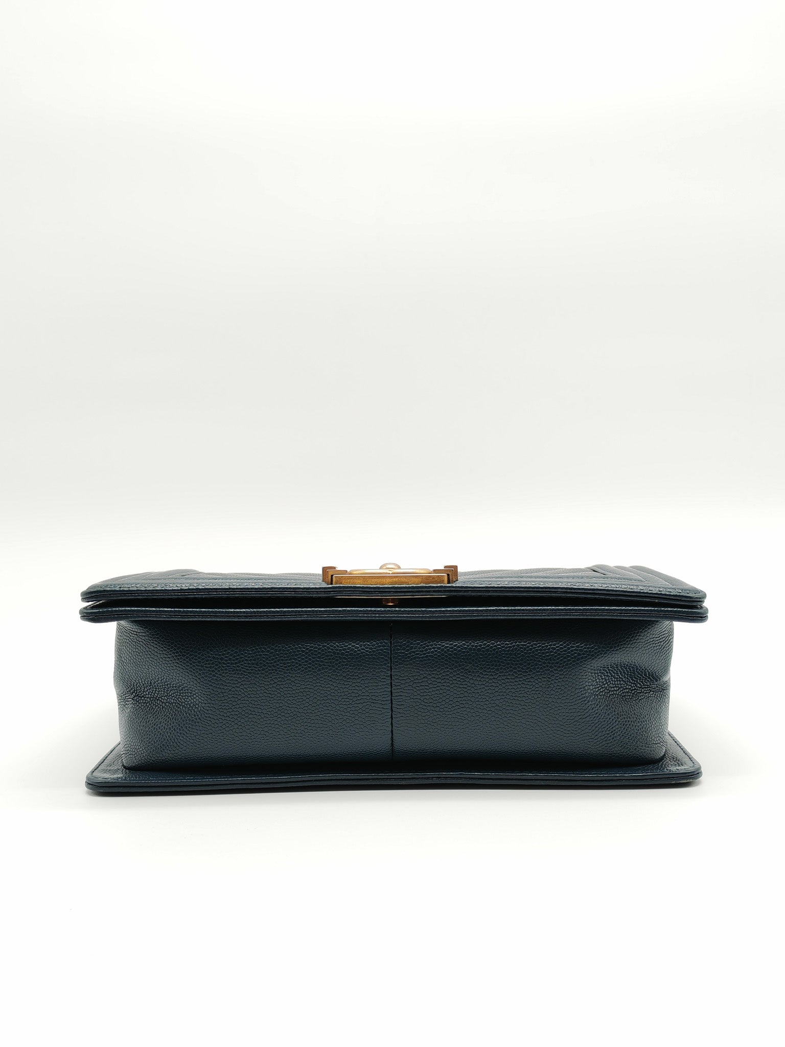 Boy Old Medium in Blue Gray Chevron Caviar Leather and Aged Gold Hardware Series 25 | Purse Maison Luxury Bags Shop