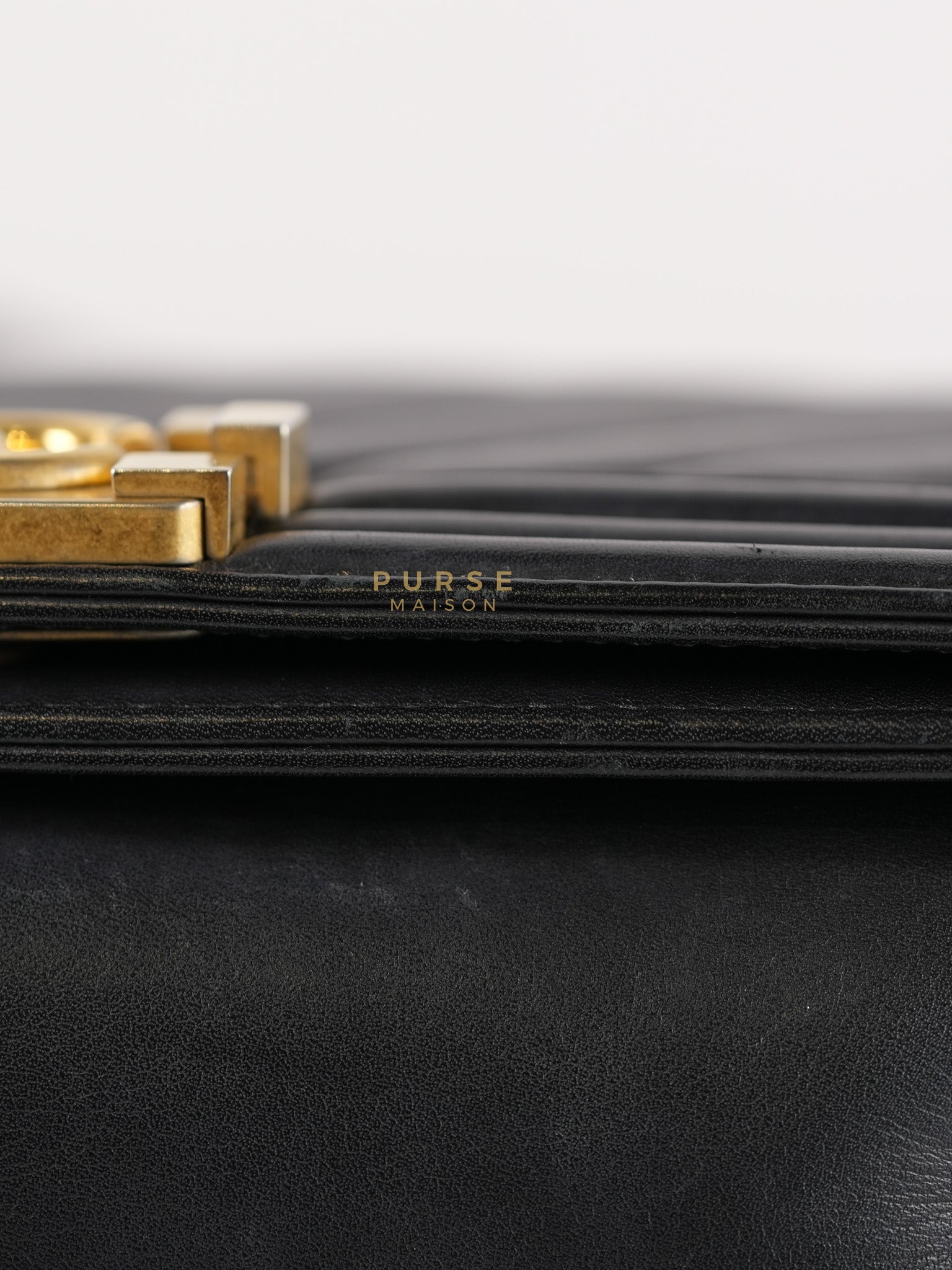 Boy Old Medium in Chevron Lambskin Leather and Aged Gold Harware Series 25 | Purse Maison Luxury Bags Shop