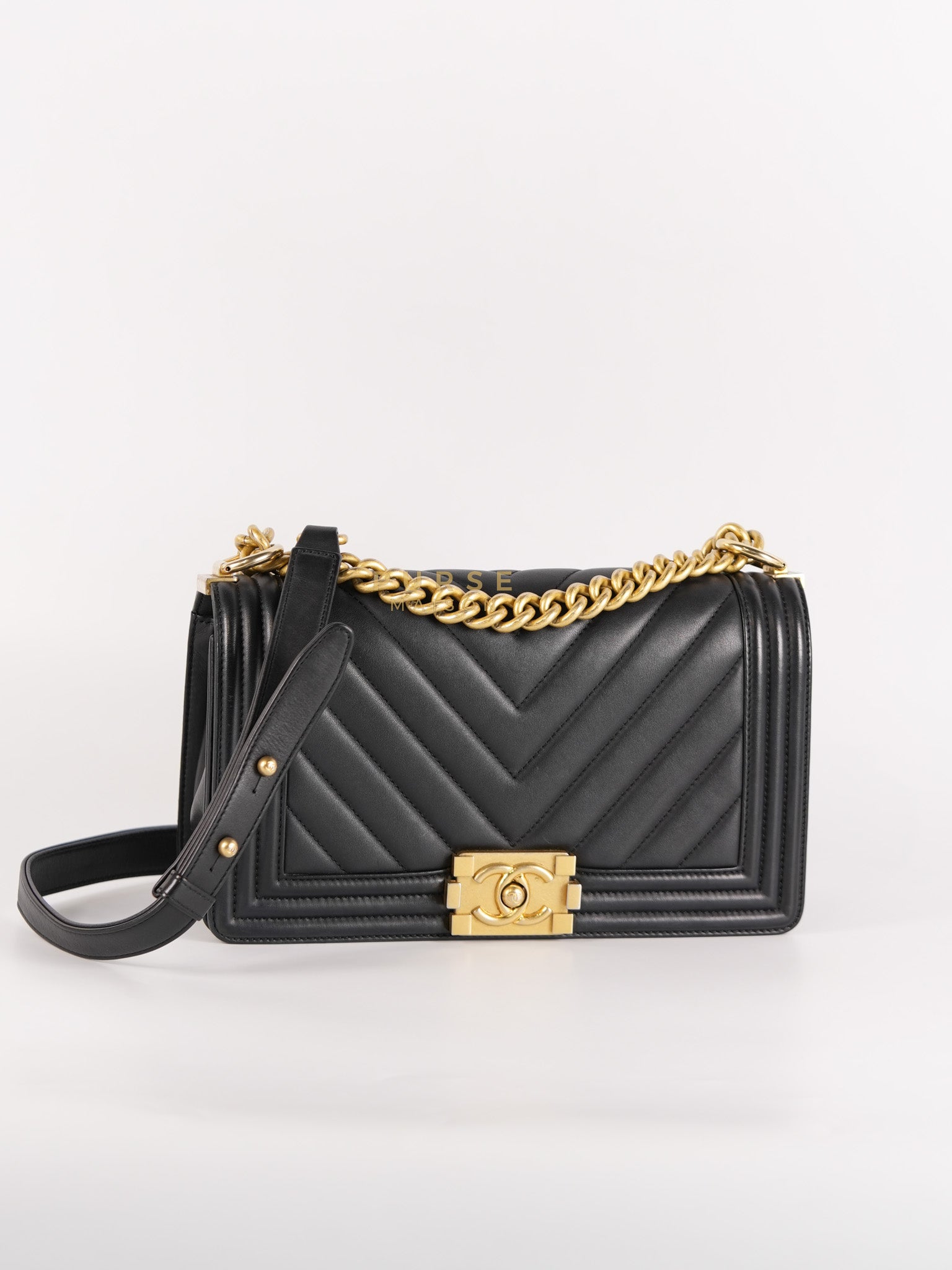 Boy Old Medium in Chevron Lambskin Leather and Aged Gold Harware Series 25 | Purse Maison Luxury Bags Shop
