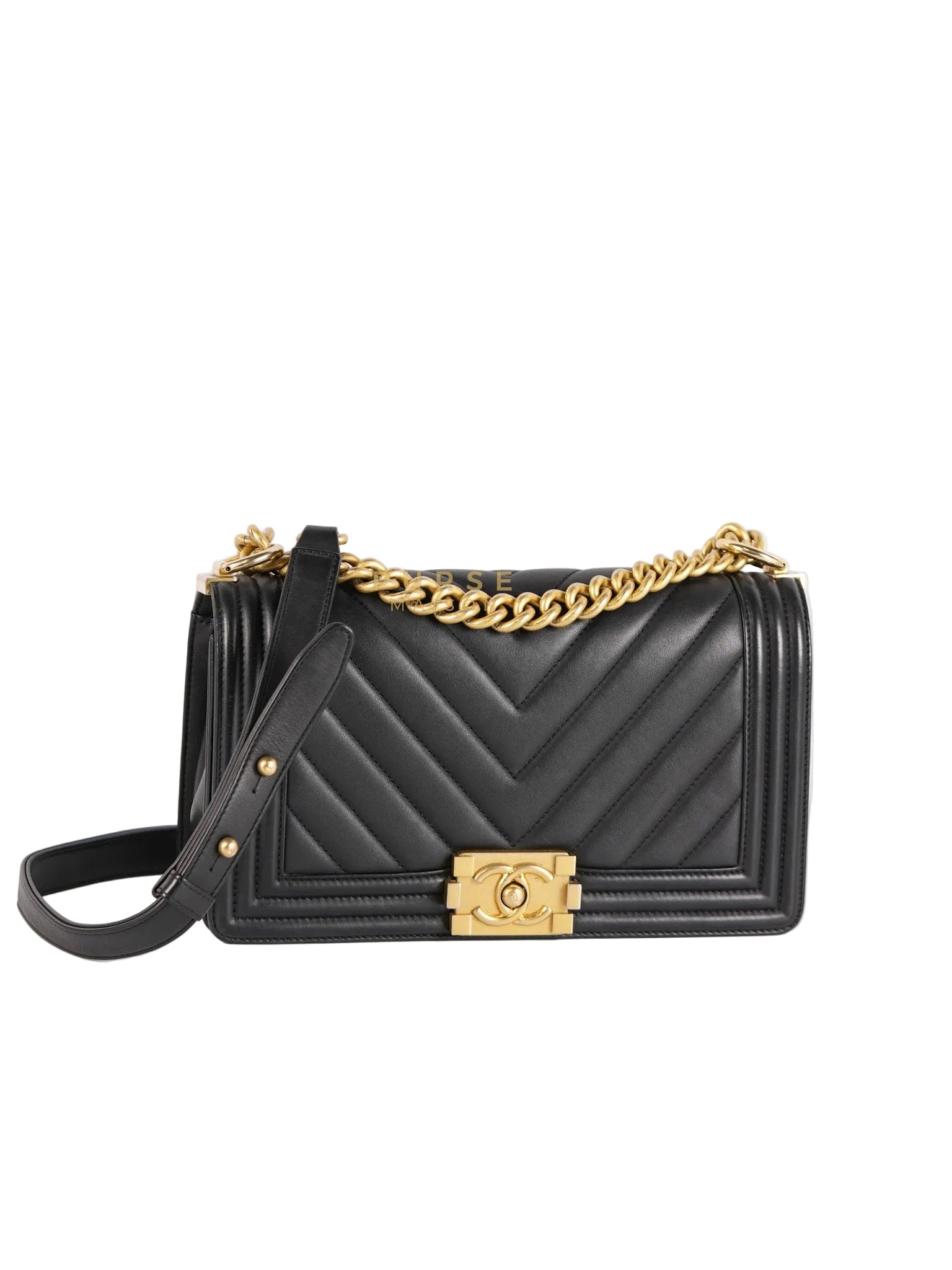 Boy Old Medium in Chevron Lambskin Leather and Aged Gold Harware Series 25 | Purse Maison Luxury Bags Shop