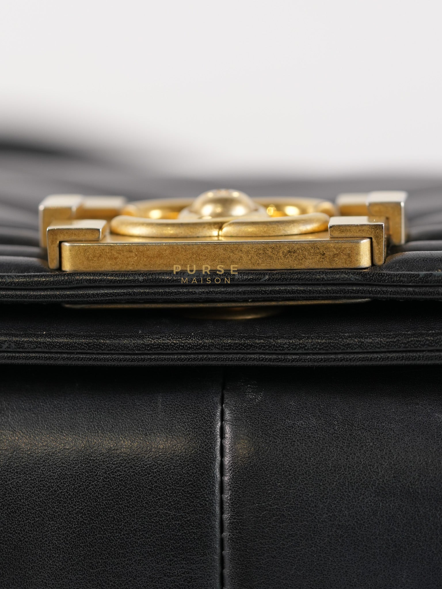 Boy Old Medium in Chevron Lambskin Leather and Aged Gold Harware Series 25 | Purse Maison Luxury Bags Shop