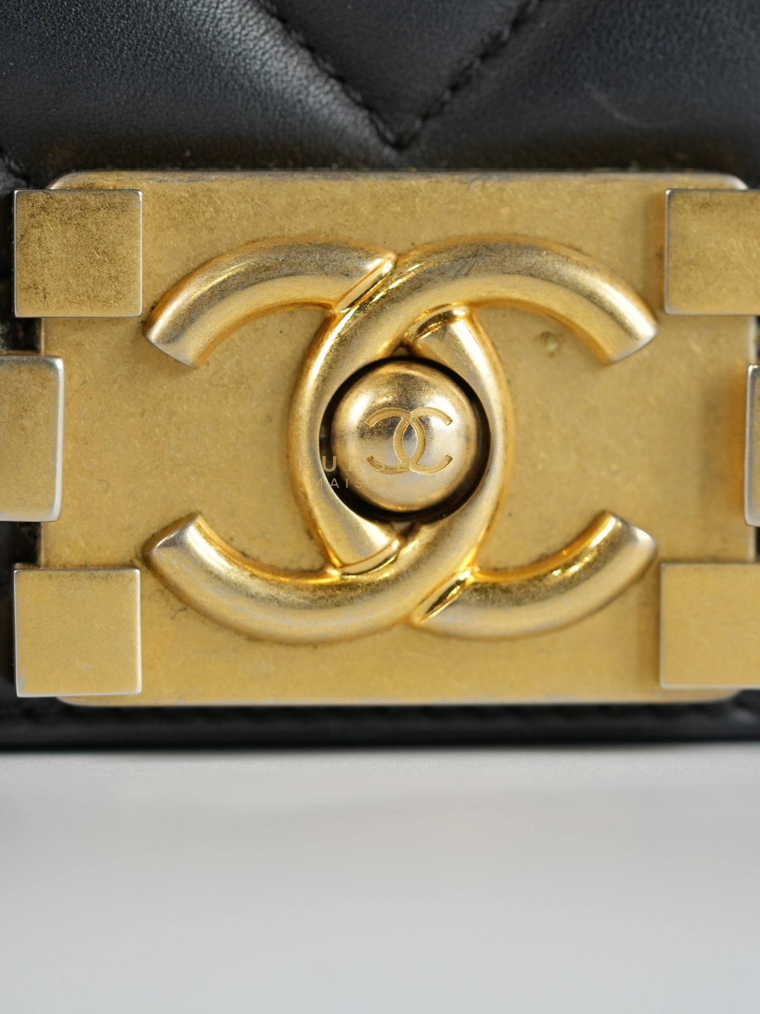 Boy Old Medium in Chevron Lambskin Leather and Aged Gold Harware Series 25 | Purse Maison Luxury Bags Shop