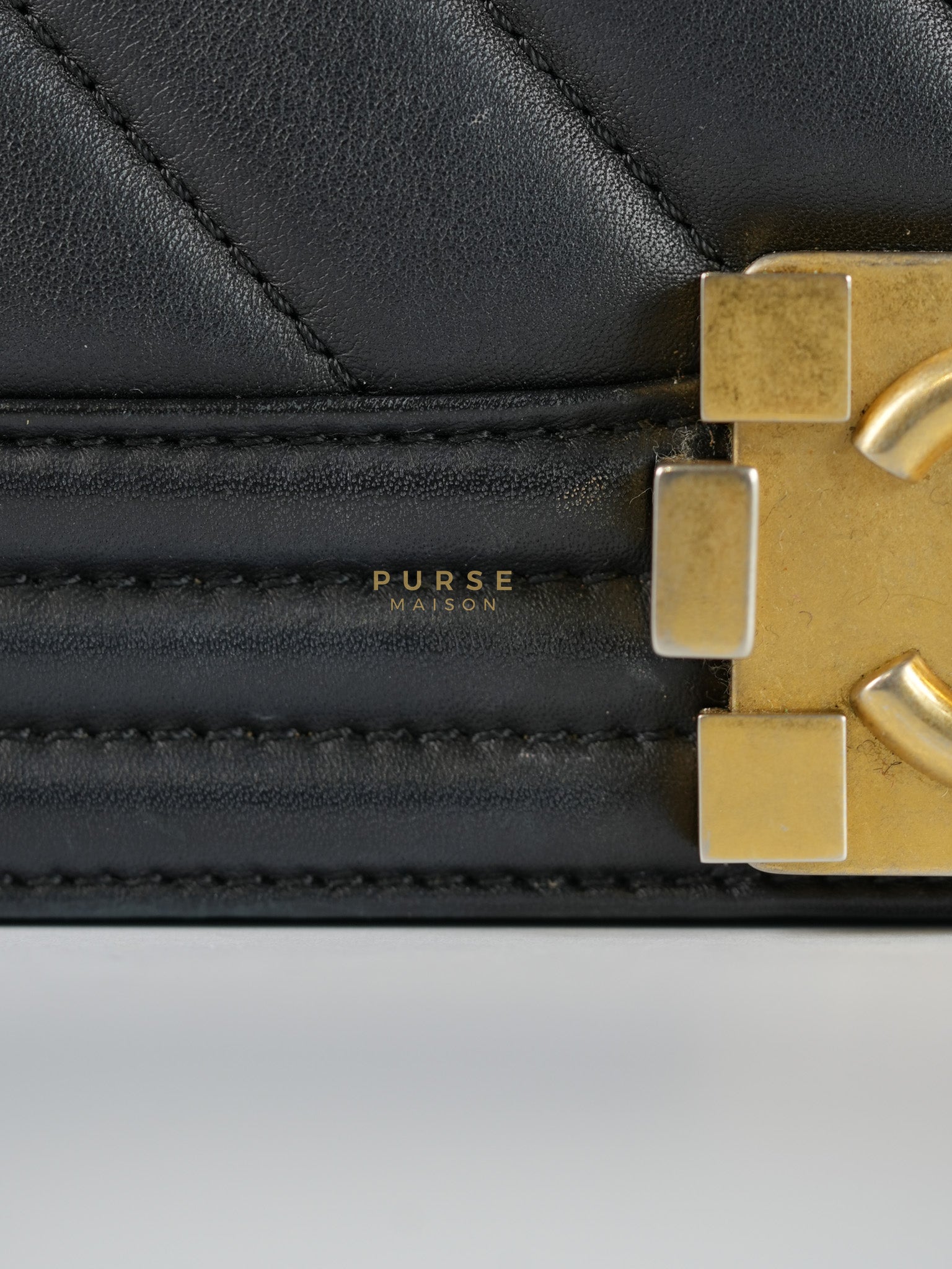 Boy Old Medium in Chevron Lambskin Leather and Aged Gold Harware Series 25 | Purse Maison Luxury Bags Shop