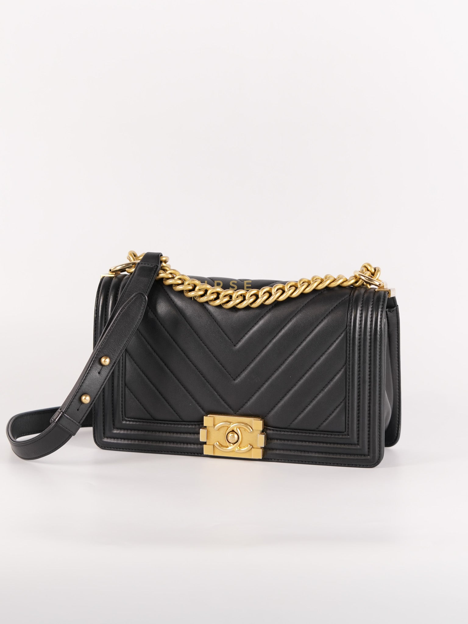 Boy Old Medium in Chevron Lambskin Leather and Aged Gold Harware Series 25 | Purse Maison Luxury Bags Shop