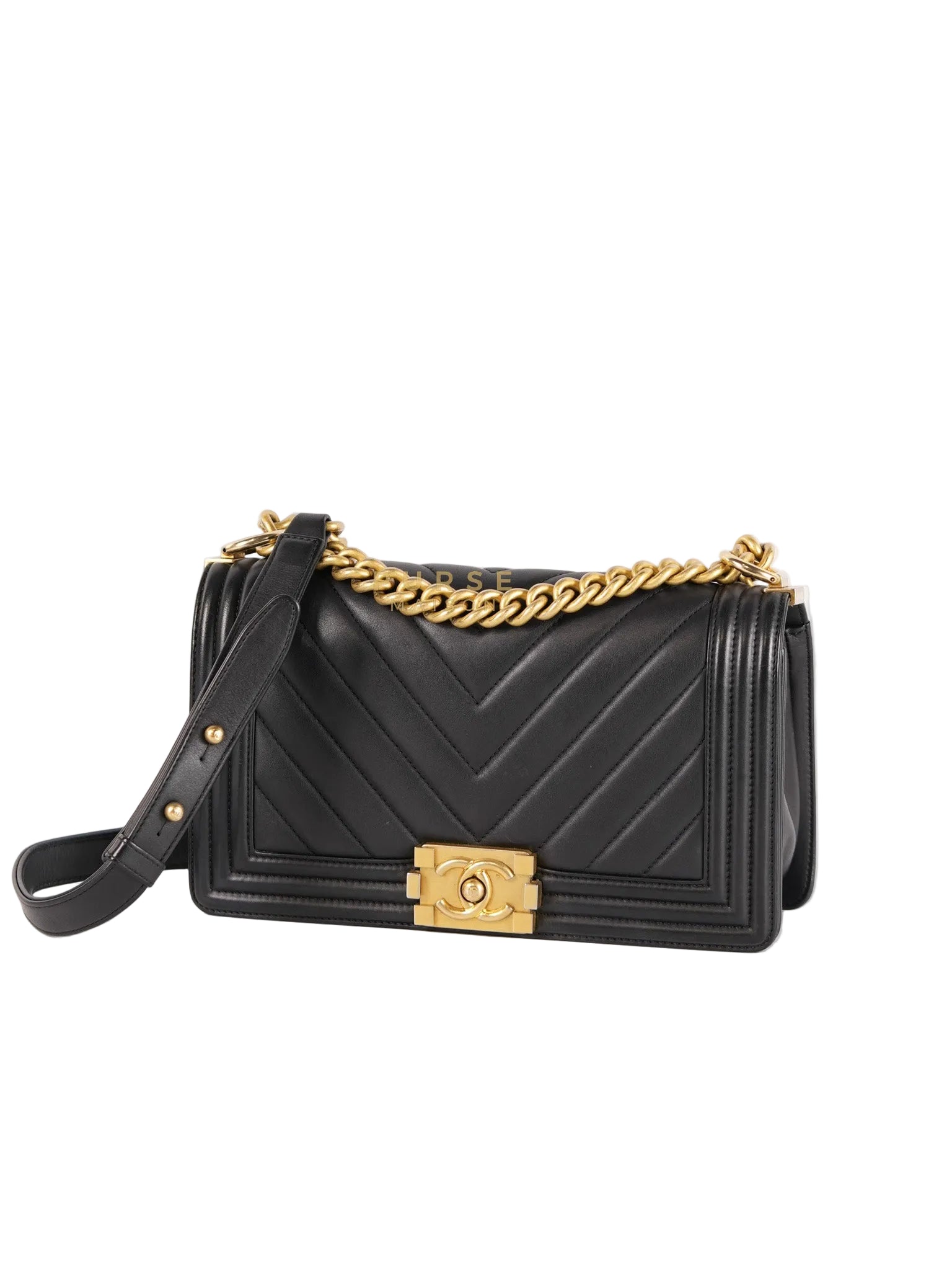 Boy Old Medium in Chevron Lambskin Leather and Aged Gold Harware Series 25 | Purse Maison Luxury Bags Shop