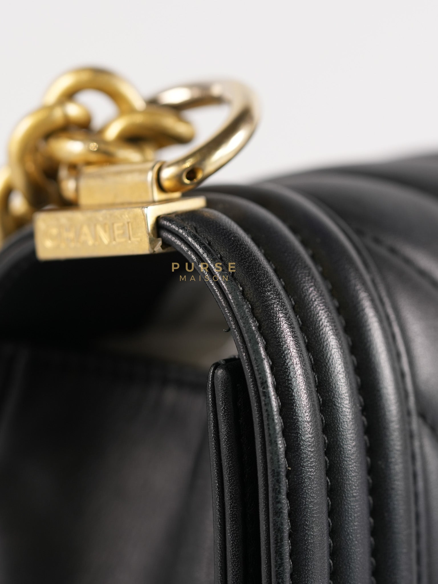 Boy Old Medium in Chevron Lambskin Leather and Aged Gold Harware Series 25 | Purse Maison Luxury Bags Shop