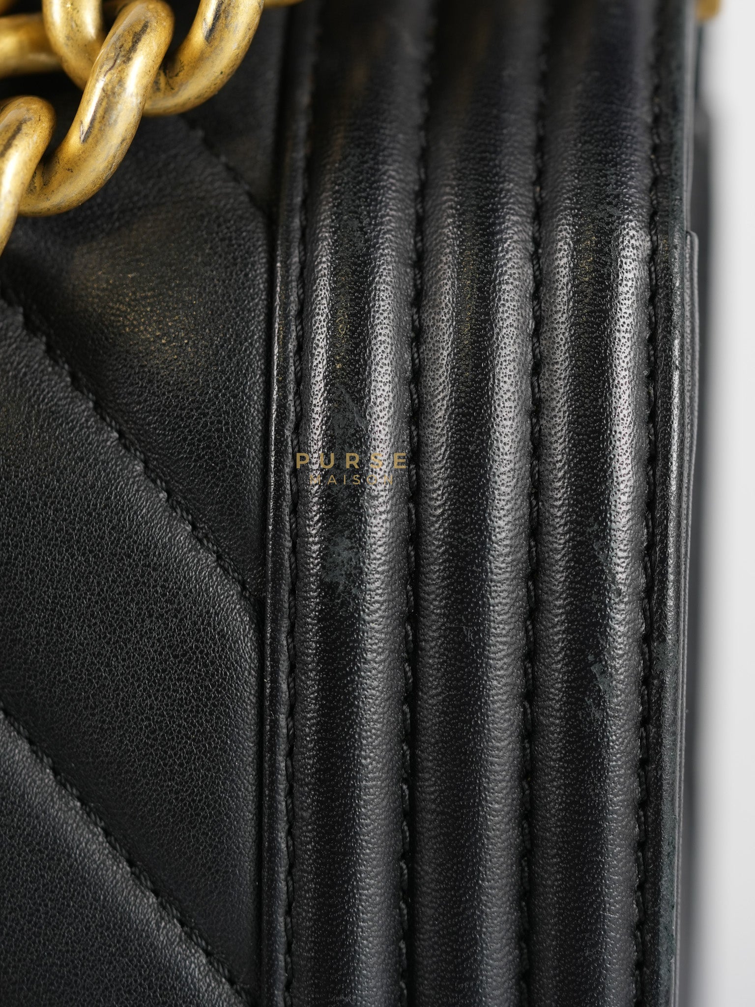 Boy Old Medium in Chevron Lambskin Leather and Aged Gold Harware Series 25 | Purse Maison Luxury Bags Shop