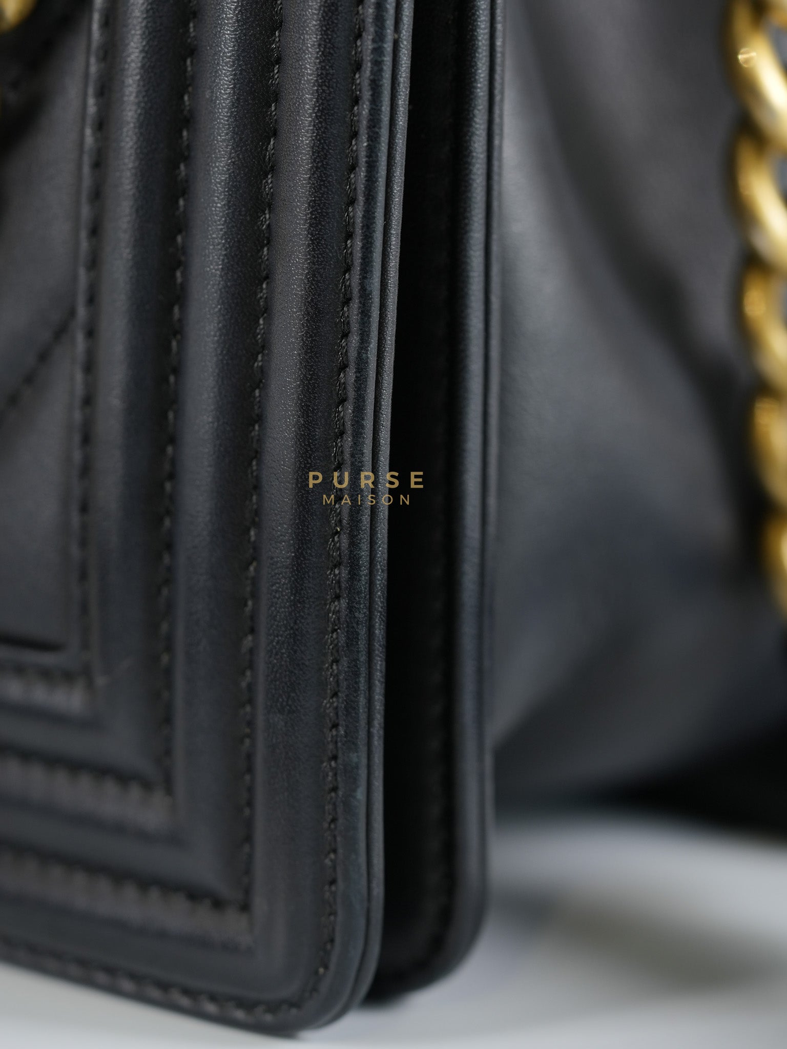 Boy Old Medium in Chevron Lambskin Leather and Aged Gold Harware Series 25 | Purse Maison Luxury Bags Shop