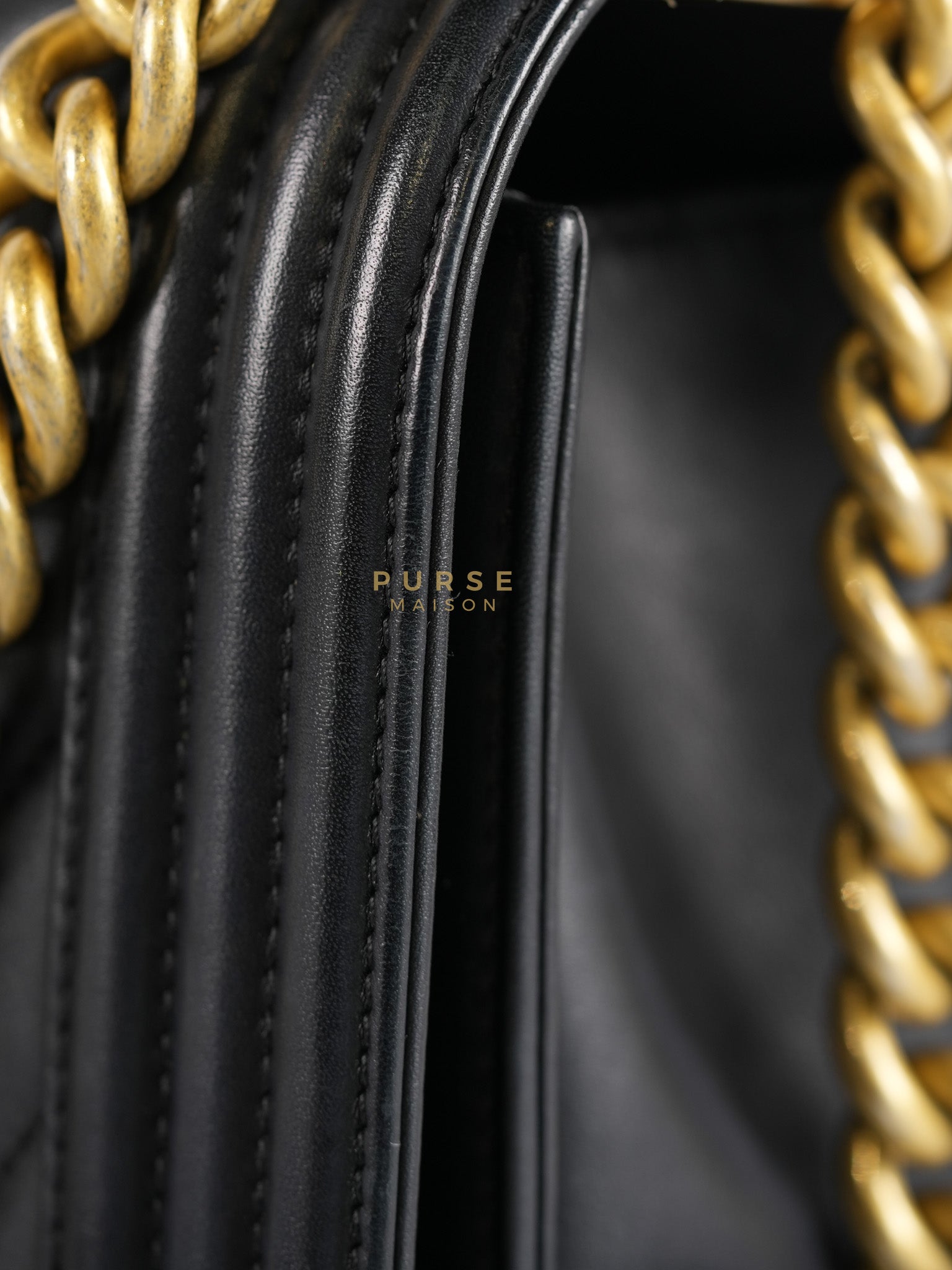 Boy Old Medium in Chevron Lambskin Leather and Aged Gold Harware Series 25 | Purse Maison Luxury Bags Shop