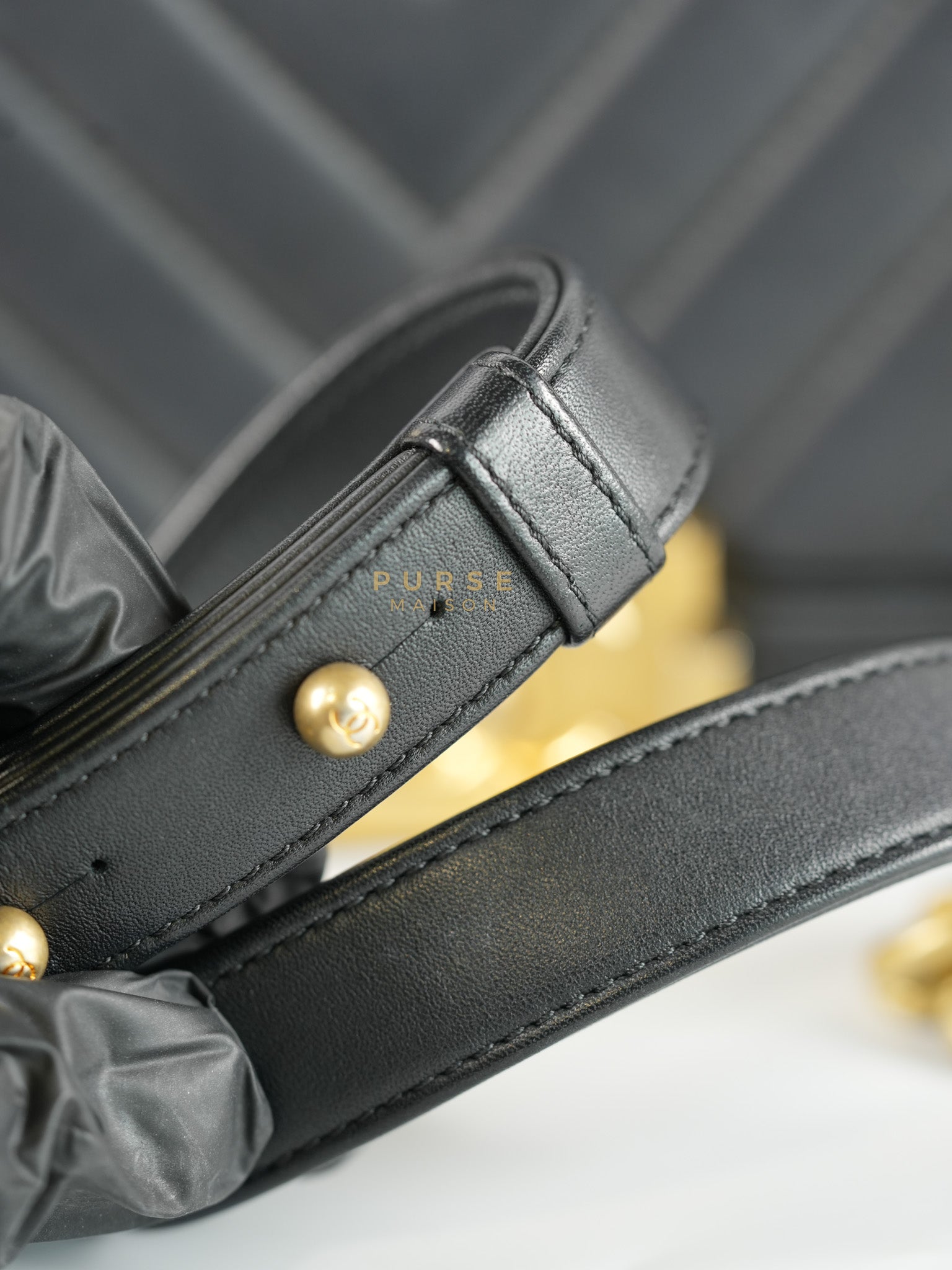 Boy Old Medium in Chevron Lambskin Leather and Aged Gold Harware Series 25 | Purse Maison Luxury Bags Shop