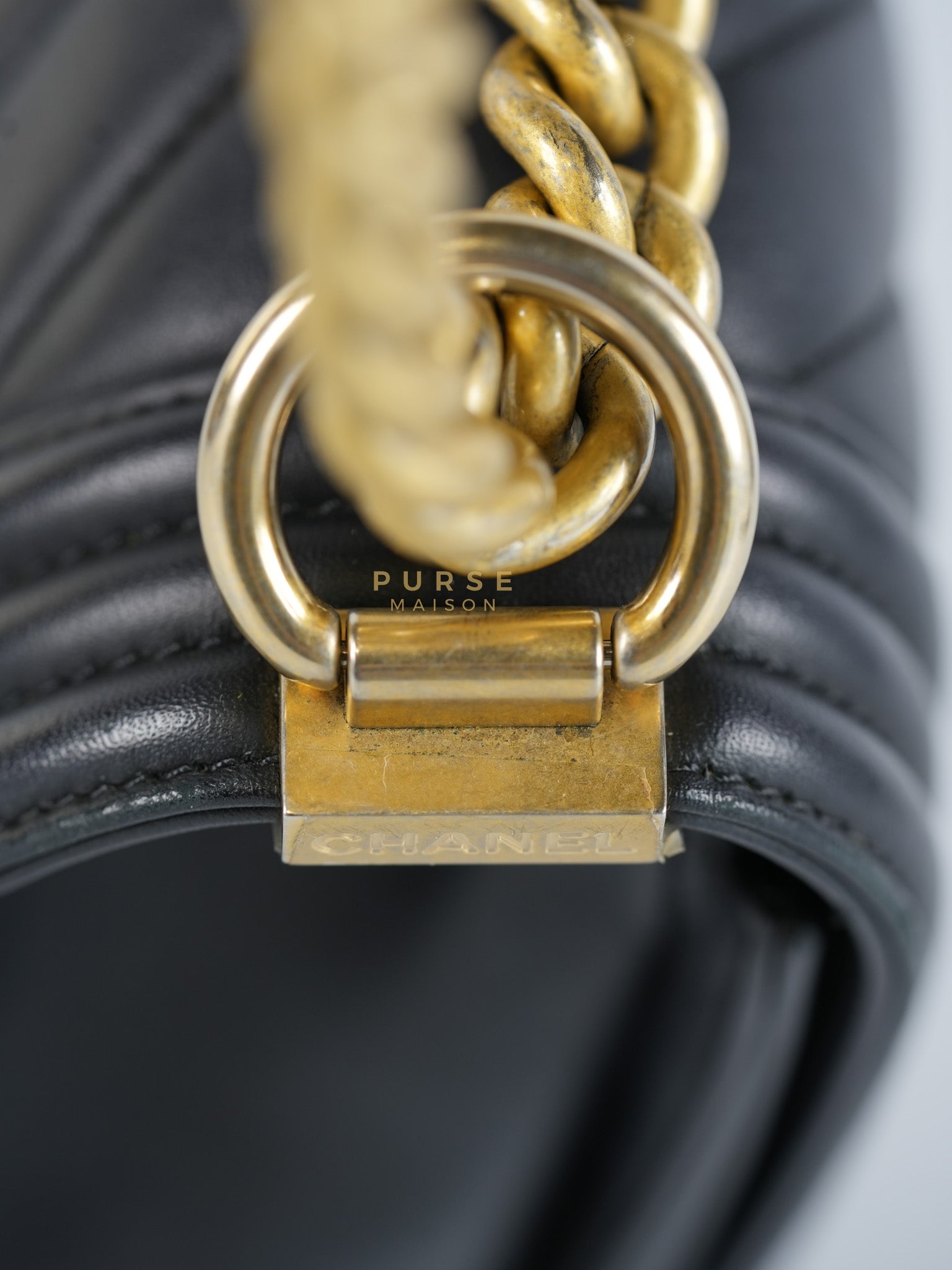 Boy Old Medium in Chevron Lambskin Leather and Aged Gold Harware Series 25 | Purse Maison Luxury Bags Shop